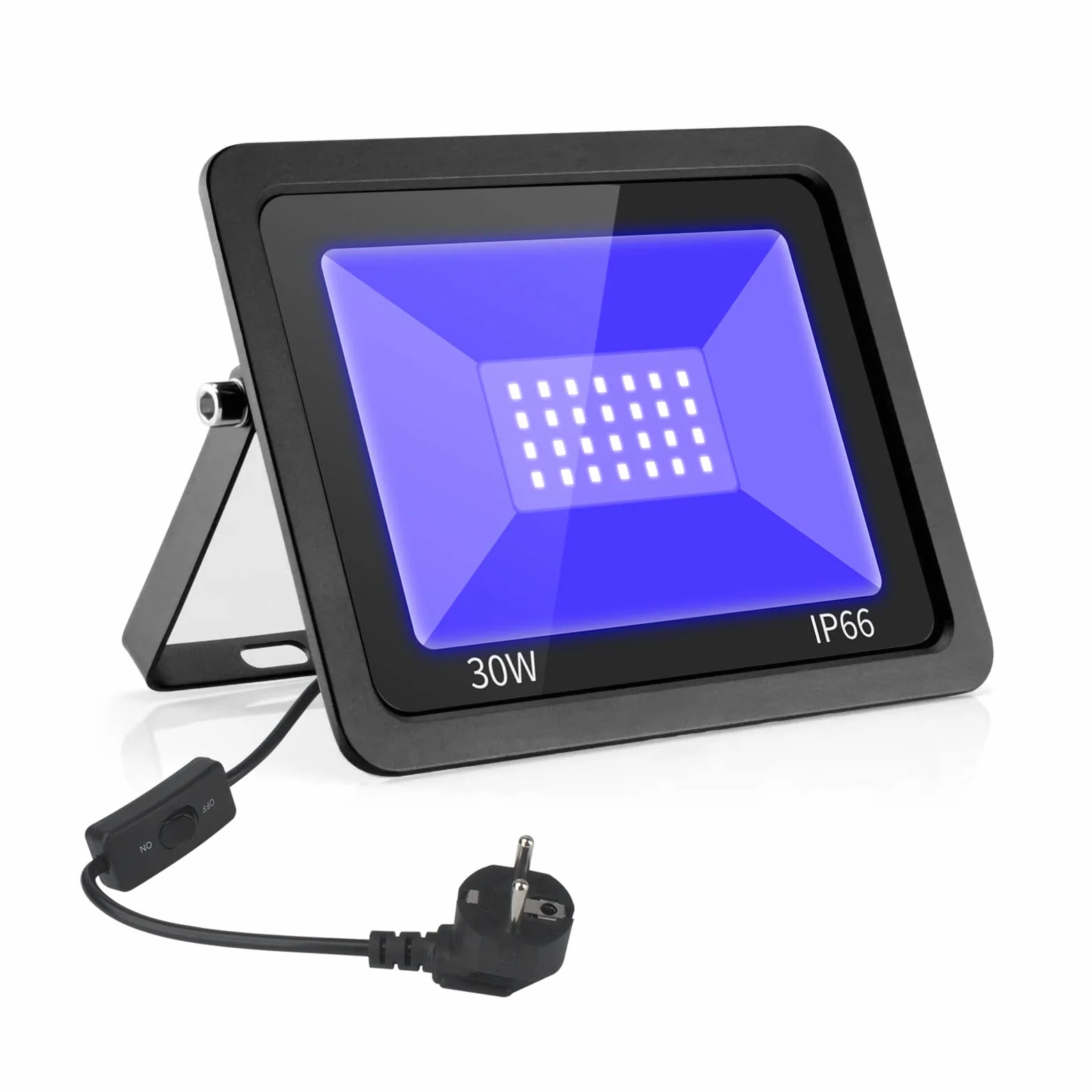 Eleganted 30W LED UV Strahler 365nm UV Fluter, Wasserdicht IP66 UV Strahler Ultraviolett Lichteffekt mit ON/OFF Schalter für Party,DJ,Bühne,Körperfarbe,Halloween Beleuchtung