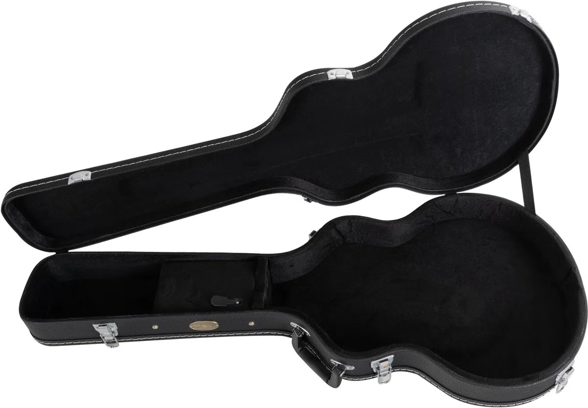 ROCKTILE Gitarrenkoffer für Semiacoustic Hollowbody Gitarren (gepolsterter Gigbag, integriertes Innenfach, abschliessbar, Gesamtlänge: 108cm, Höhe: 8,5 cm) Schwarz