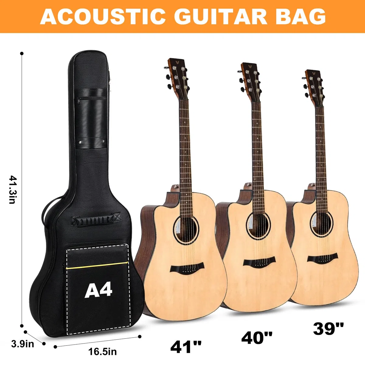 Gitarrentasche Akustikgitarre Gig Bag 40 41 Zoll Gitarre Tasche Akustik wasserdichte Guitar Bag Backpack Case 6mm Gepolsterte Gitarrenhülle Gitarre Rucksack Akustikgitarren-Taschen