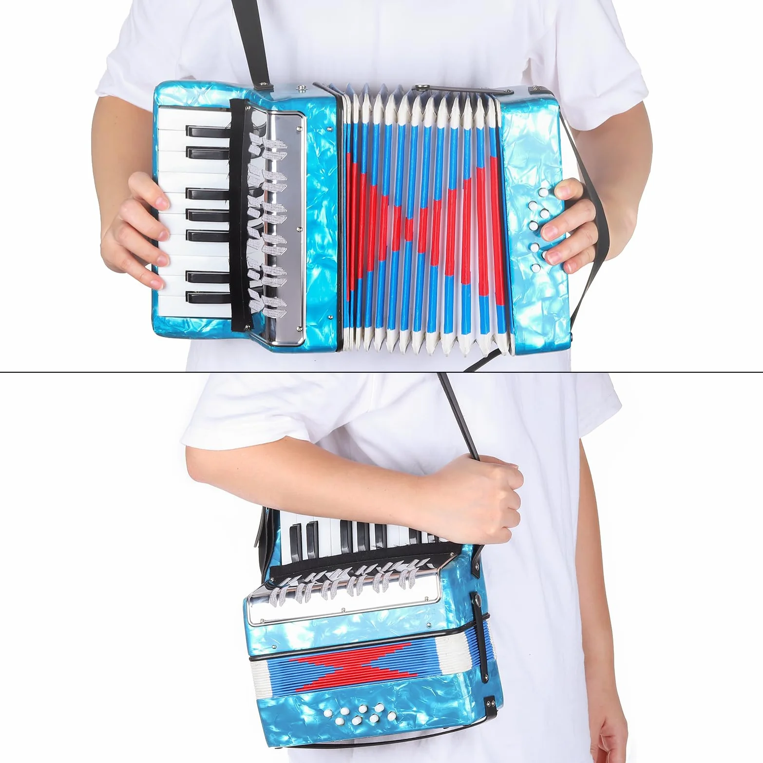 sourcing map Akkordeon, 17 Tasten 8 Bass Taste Akkordeon Mini Musikinstrument Leicht für Kinder Anfänger Pädagogisch, Himmelblau