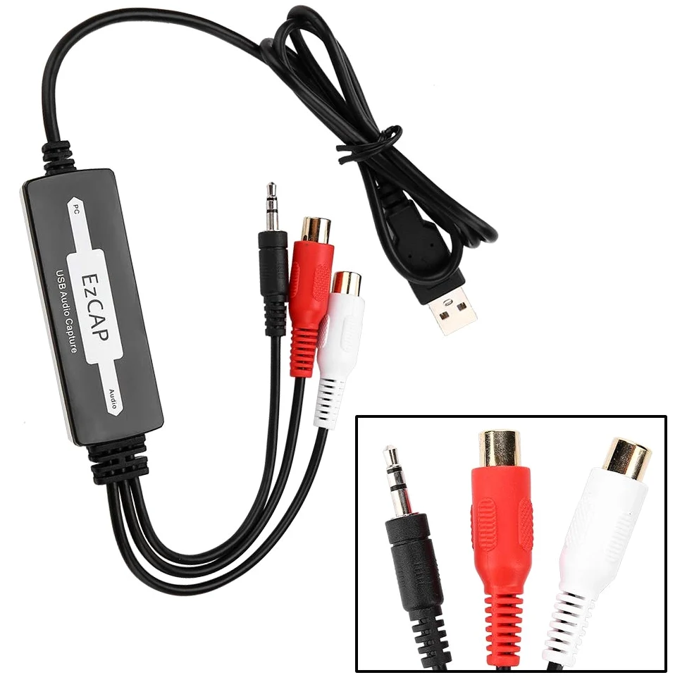 USB Audio Capture Card Audio Sound Grabber Recorder für Plattenspieler Kassetten auf MP3/WAV, Zweikanal-Stereo-Audio