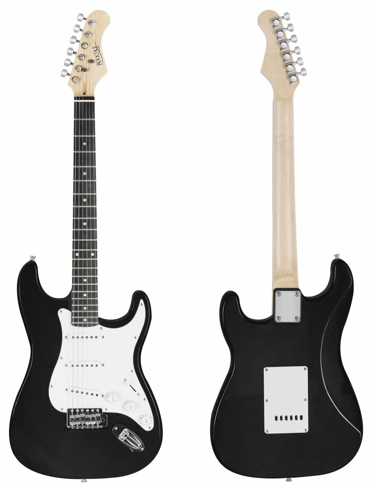 Rocktile ST-Pack Komplettset E-Gitarre Black (Verstärker, Stimmgerät, Tremolo, Tasche, Kabel, Gurt, Plecs, Ersatzsaiten und Schule mit CD/DVD)