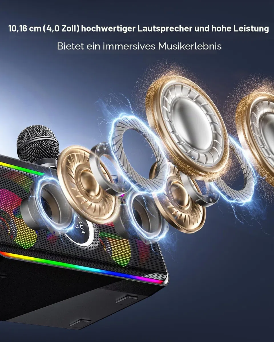 216 Bluetooth-Karaoke-Maschine für Erwachsene und Kinder mit Aufbewahrungs- und Ladestation, Leistungsstarkem Karaoke-System, 12 Stunden Spielzeit, Wiederaufladbarem Kabellosem Mikrofon