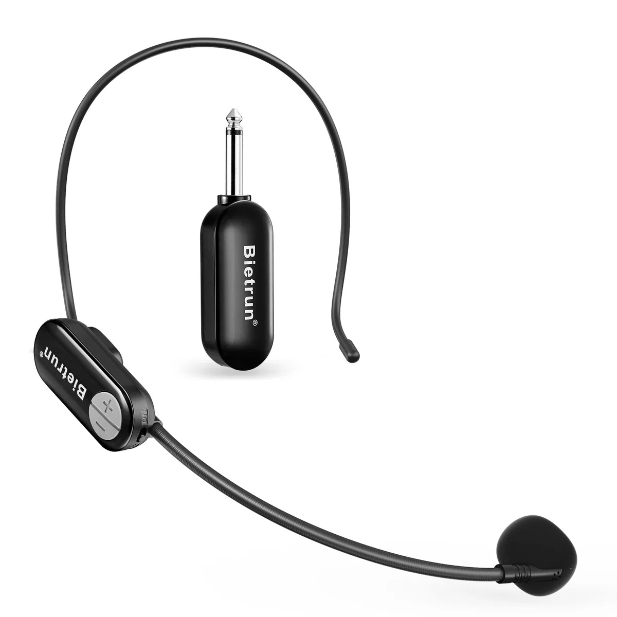 Bietrun UHF drahtlos Headset Mikrofon wiederaufladbar Funkmikrofon 50M Reichweite 6 Stdn. Laufzeit 6,35mm Klinke für Verstärker Karaoke Lautsprecher PA Anlage Unterricht Vortrag Fitness Lehrer Schwarz