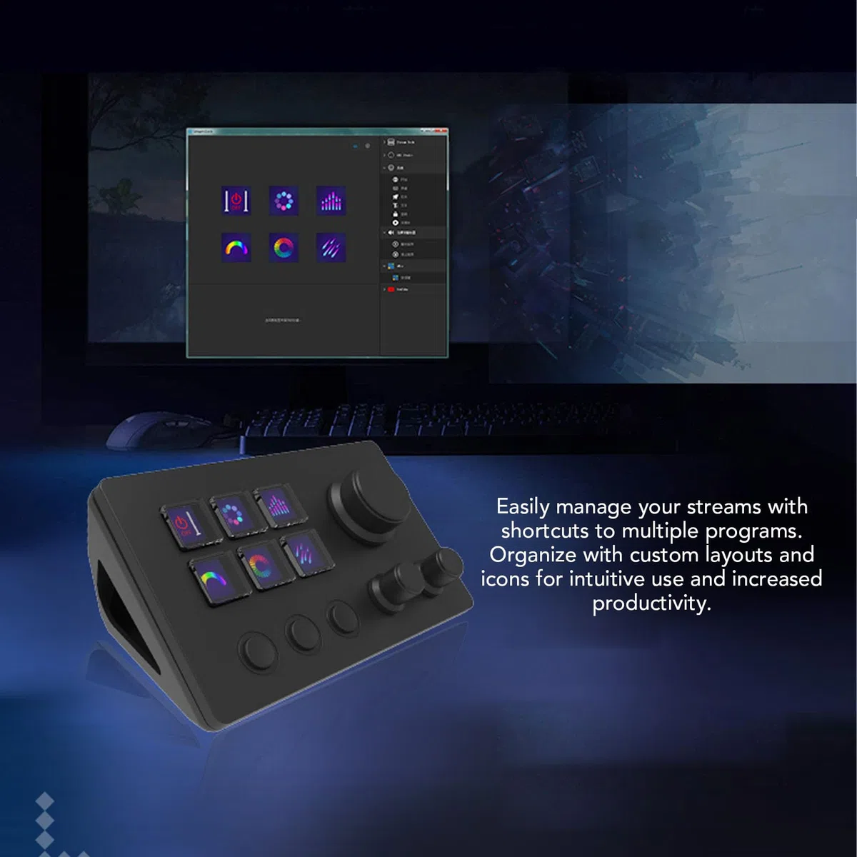 Studiodeck mit Knöpfen, Stream-Controller-Triggeraktionen in Apps-Software für OBS für Twitch für YouTube, Benutzerdefinierte Konsole für Foto- und Videobearbeitung,