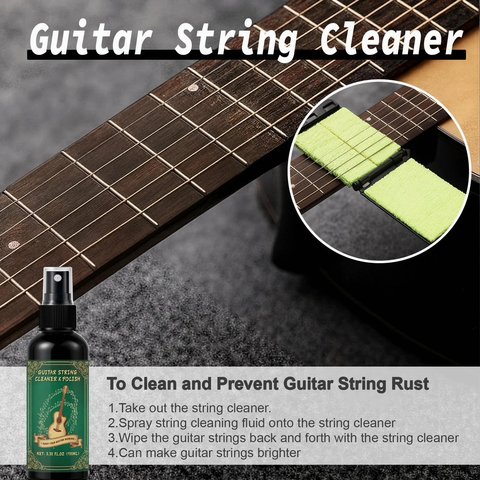 9-teiliges Gitarren-Reinigungsset mit Bundpolitur, Gitarrenreiniger verhindert Verschleiß, Verblassen und Risse, während Ihr Instrument jederzeit in seiner besten Optik und Klangqualität bleibt