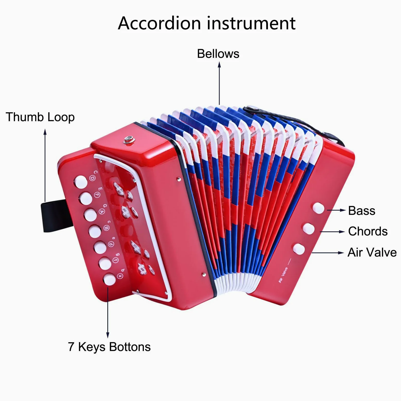 LIEKE Kinder Akkordeon 10 Tasten Knopf Spielzeug Accordion Ziehharmonika Musikinstrument Geschenk für Kinder Erwachsene Anfänger (Rot)
