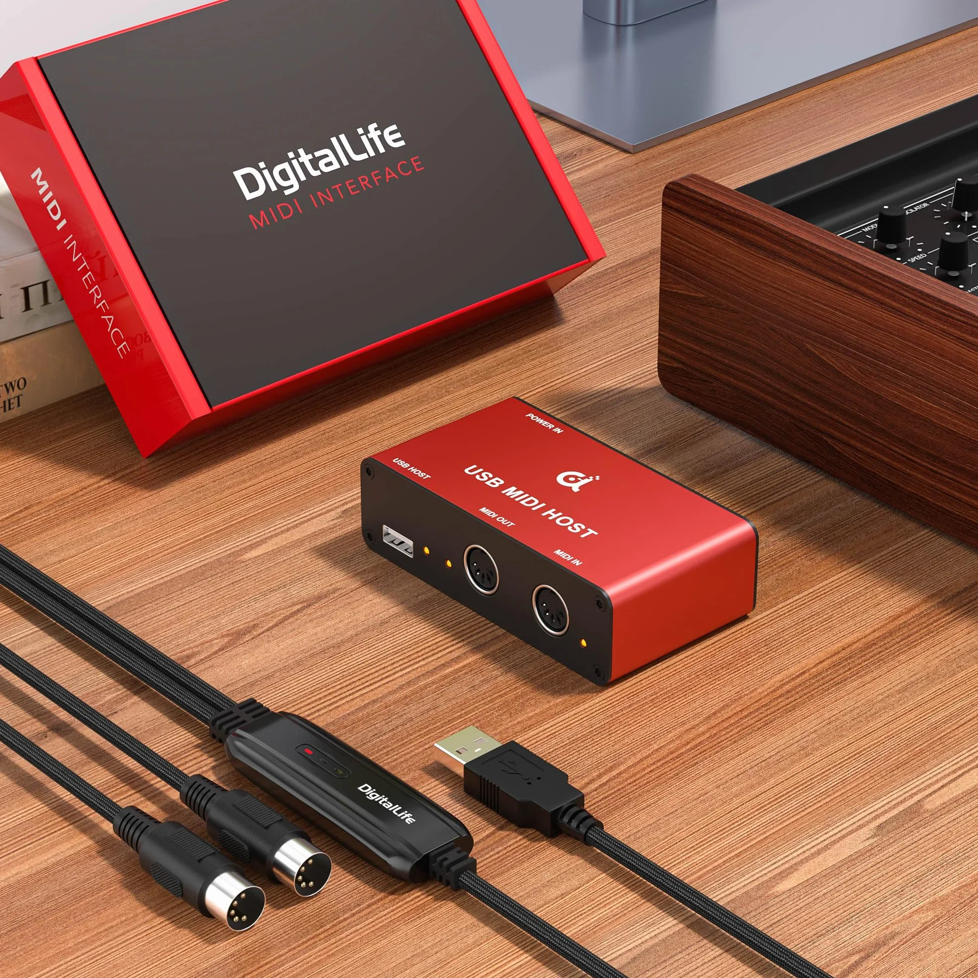 DigitalLife BridgeCore-Serie | Eigenständige USB-MIDI-Host-Bridge-Box, 1-in/1-Out, 5-PIN DIN-Anschluss, LED, Metall – für Einsteiger, Studiomusiker und Live-Performer 【Rot, Gebraucht – Neuwertig】