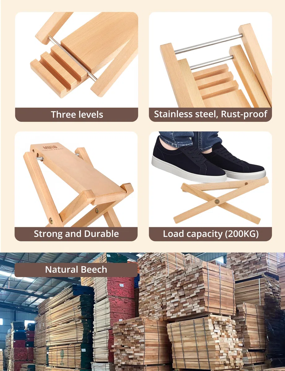 MUSO Gitarren-Fußstützen-Hocker, gefaltetes Holzpedal, 3 Stufen verstellbar, geeignet für klassische Akustikgitarre, ergonomisch und langlebig (Naturholz)