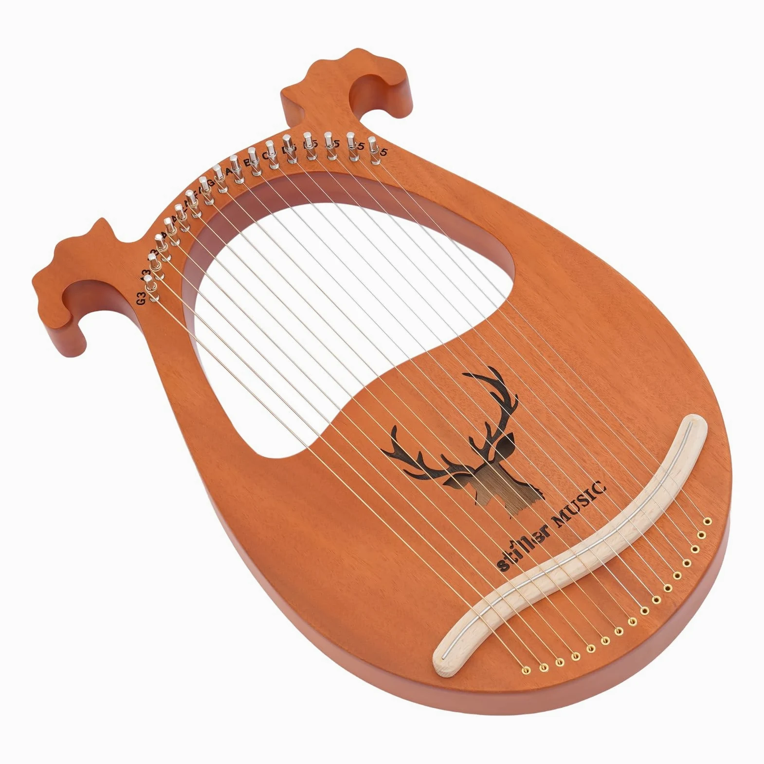 Lyre Harp Harfe aus massivem Mahagoni, Lyra Harfen 16 Metall saiten - Daumenklavier mit Stimmtasten und Paddles,l für Kinder und Erwachsene Musik Liebhaber AnfäNger (Holzfarbe)