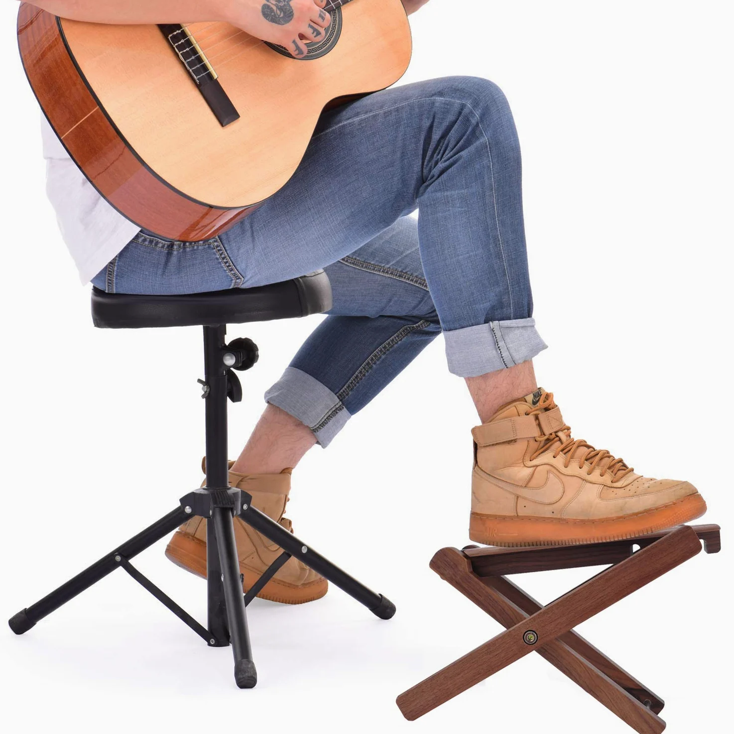 Gitarren-Fußbank Massivholz-Gitarrenpedal 4-stufig verstellbares klappbares Holz-Fußbank-Pedal