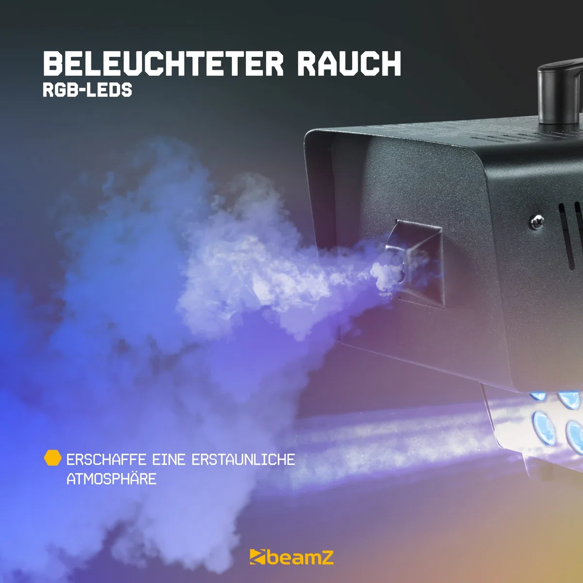 BeamZ RAGE1000LED Nebelmaschine mit Flüssigkeit, 1000 Watt Fogger inkl. 5L Nebelfluid, DMX Rauchmaschine mit Lichteffekt, Intervall Fog Machine, Funkfernbedienung, 2 Liter Tank, Timer, Partyrauch