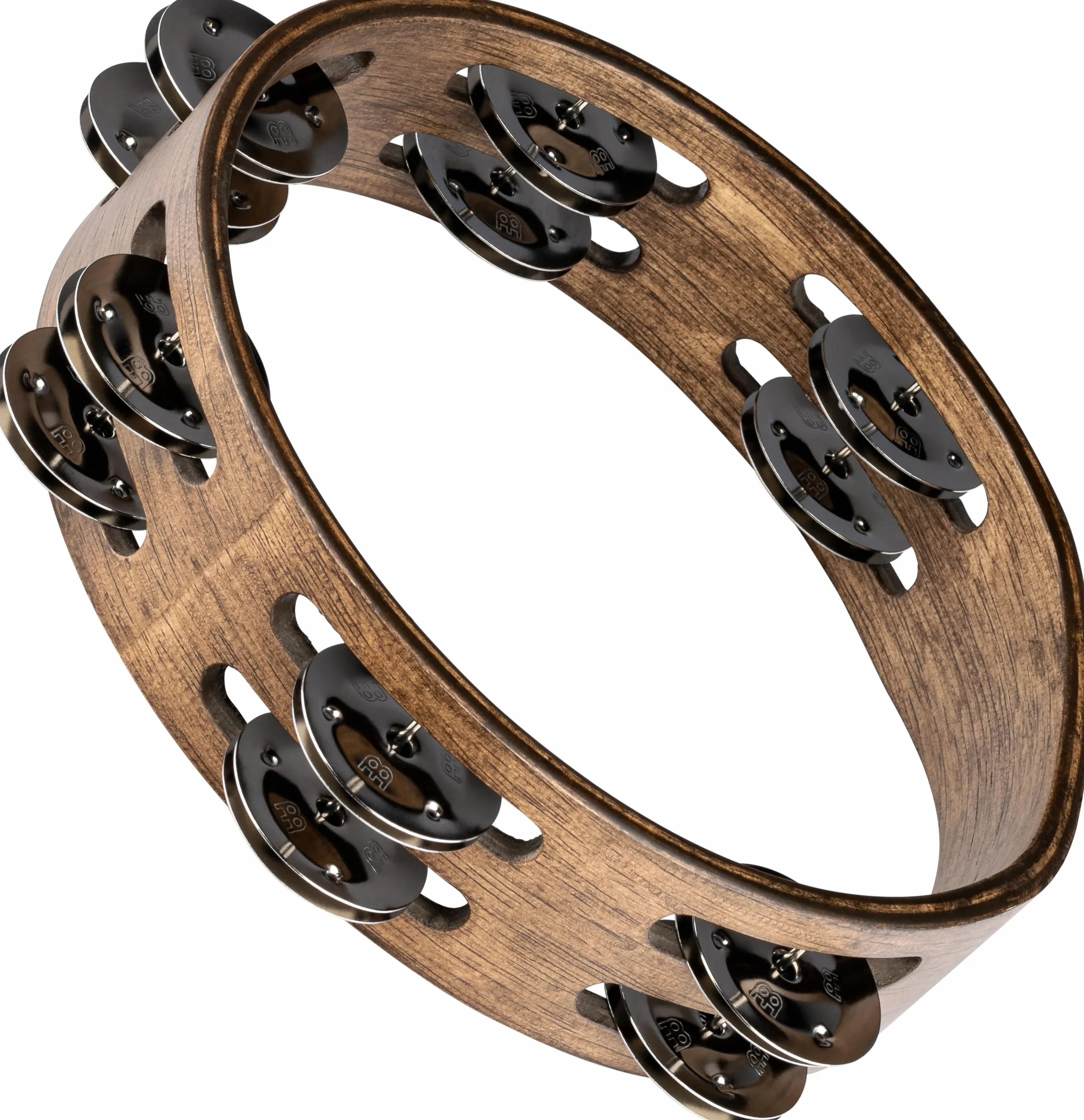 Meinl Percussion Compact Wood Tambourine - 2-reihiges Tamburin - Durchmesser 8 Zoll - Siam Eiche / Stahl, Walnut Brown/ Natur (CTA2WB)