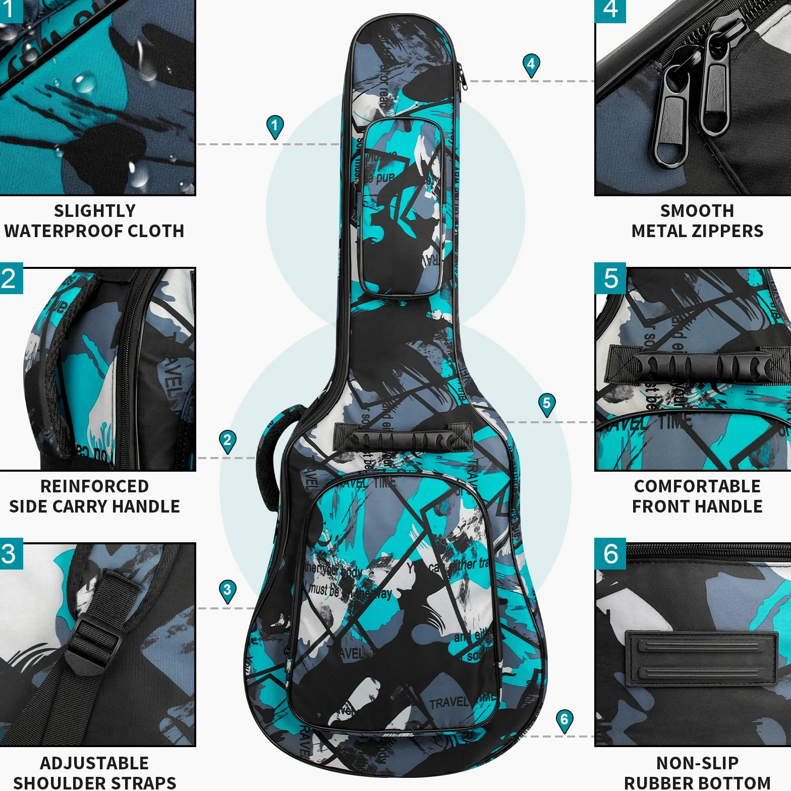 Gitarrentasche Full Size, 39 40 41inch Akustikgitarre Gig Bag, 15mm dick gepolstertes Gitarrenetui wasserdicht mit Zwei Taschen Verstellbarer Schultergurt, Halsschutzgurt