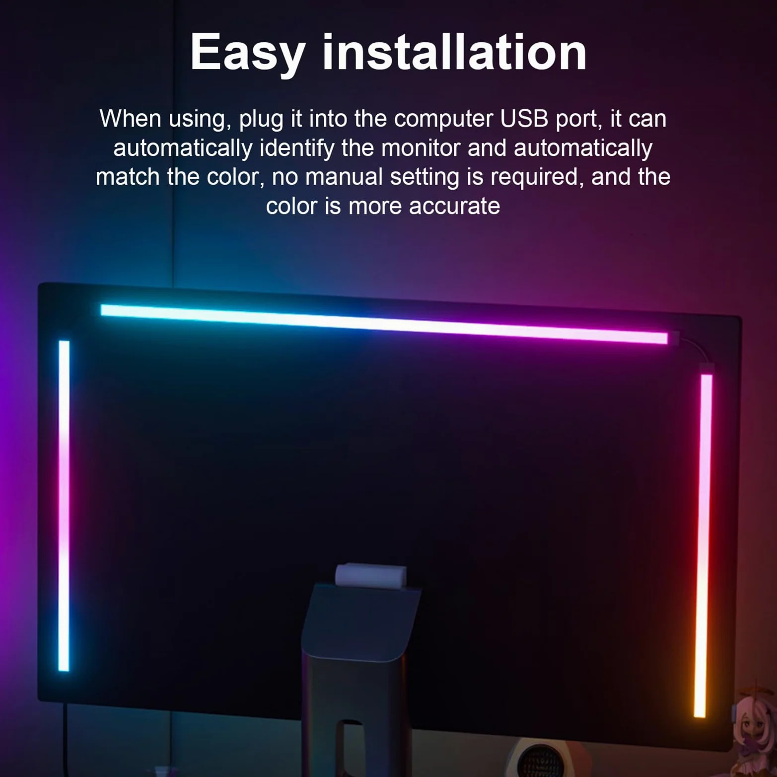 Tnfeeon RGB-LED-Lichtleiste, Flexible Silikon-Umgebungsbeleuchtung für Spielzimmer und Heimkino, Dynamischer Farbwechsel mit Controller, 5050RGB-Hintergrundbeleuchtung für TV und PC (24 Zoll) (24