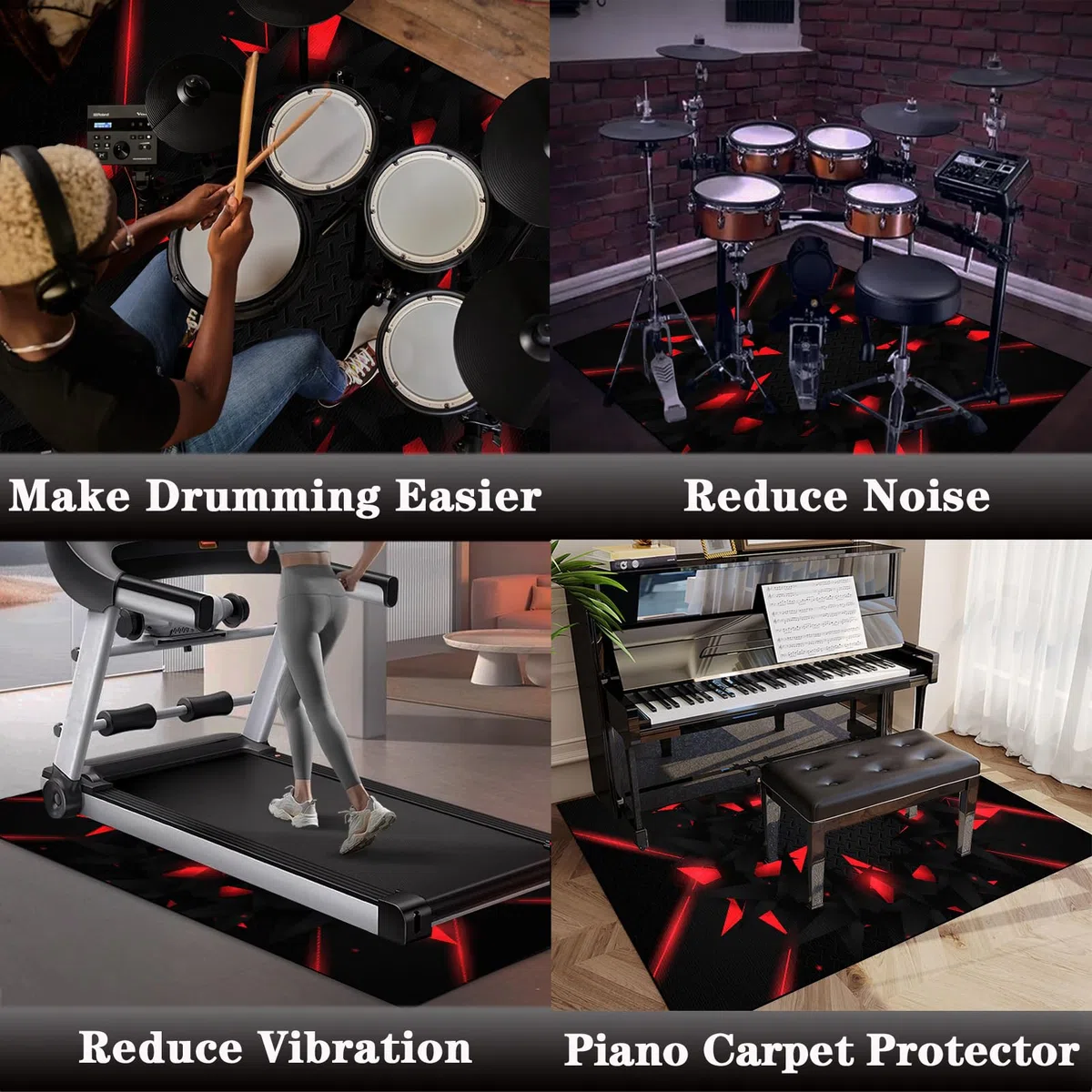 140 x 120 cm Schlagzeugteppich Drum Teppich - Rutschfeste Trommel Teppiche - Professionelles rechteckiges Elektronisches Jazz Schlagzeug Kit für Bass Drum Snare Drum und andere Instrumente Teppich