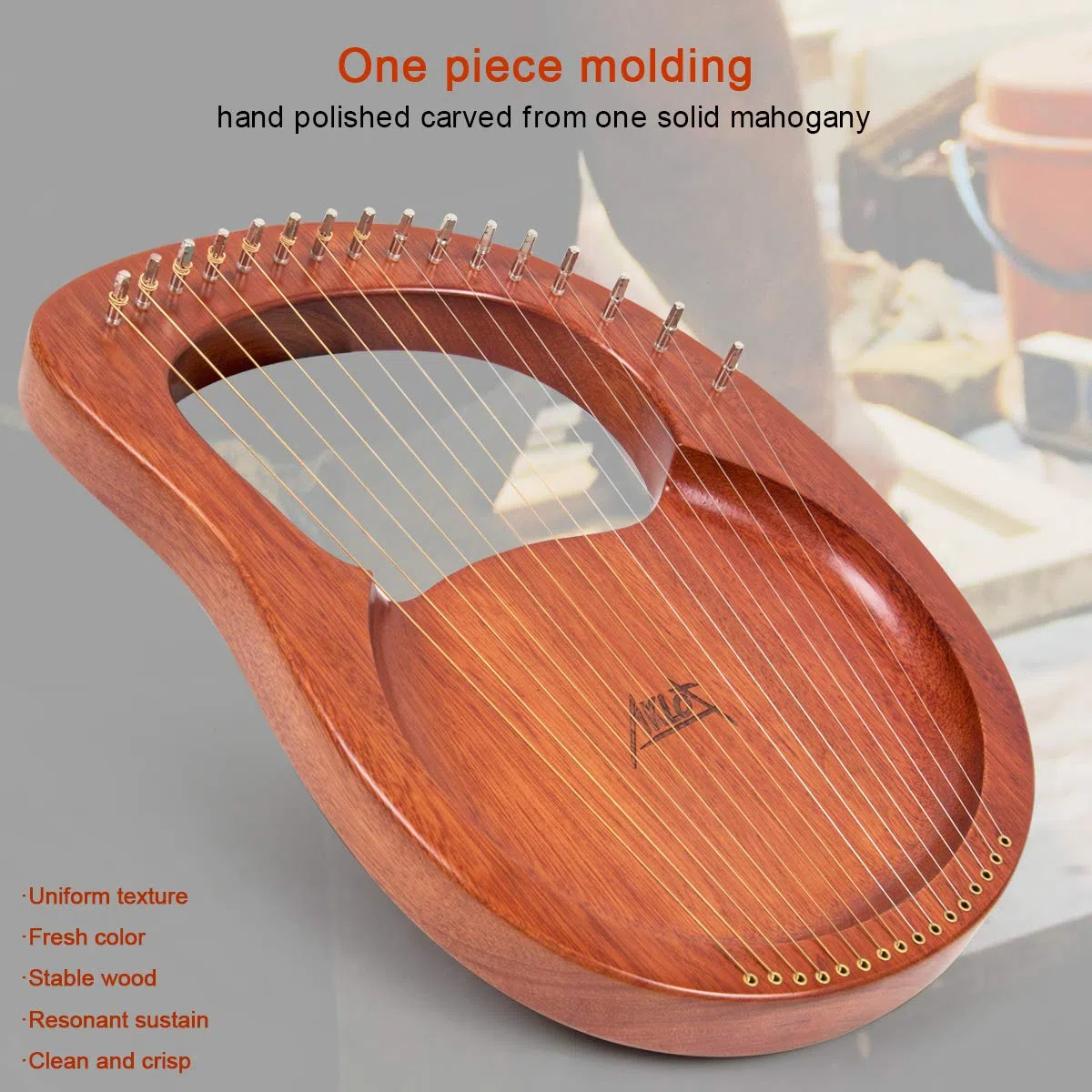AKLOT Lyre Harp, 16 Metallsaiten, Mahagoni, Laugenharfe mit Stimmschlüssel, Ersatzsaiten-Set, Tonabnehmer, schwarze Gigbag