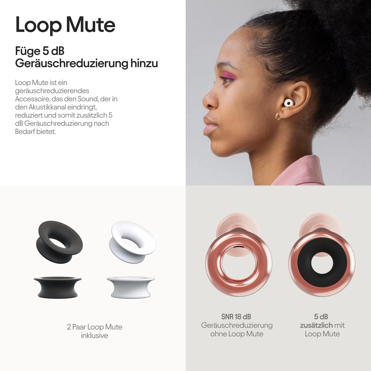 Loop Experience Plus Ohrstöpsel - High Fidelity Gehörschutz für Musiker, DJs, Schlagzeuger, Festivals und Konzerte - 18dB Lärmreduzierung - Earplugs mit Extra Zubehör - Rose Gold