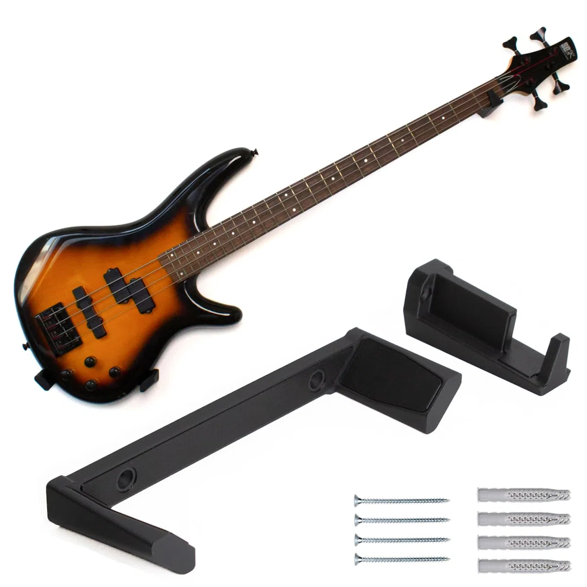 STAGECADIA Monolith E-Gitarren Bass Wandhalterung, Gitarrenhalter für die Wand, Schräg Geneigt Einstellbar Justierbar, Bügel Haken Wandhalter Ständer, Gitarrenzubehör, Schwarz