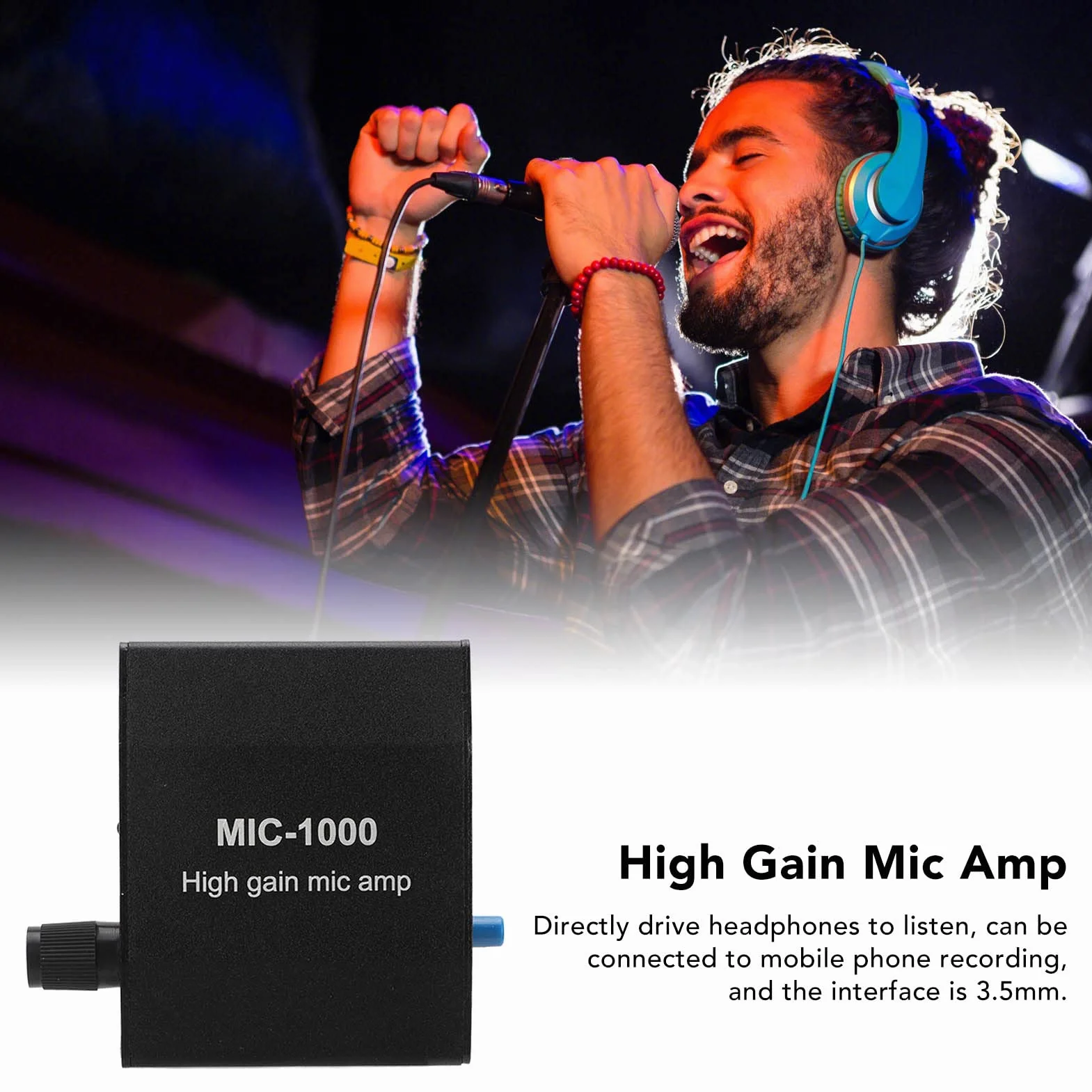 Mikrofonverstärker, Mikrofonvorverstärker, Hohe Verstärkung, 1000-facher Mikrofonverstärker, Vielseitige 3,5-mm-Schnittstelle Für Musiker, Podcaster, Vlogger, Lehrer, Reiseleiter
