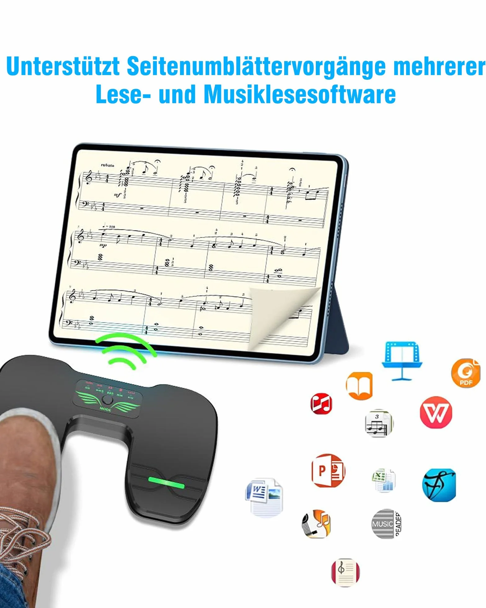 Bluetooth Page Turning Pedal: Bluetooth Fußschalter - Wiederaufladbare Musik Lese Controller für Tablets Smartphones
