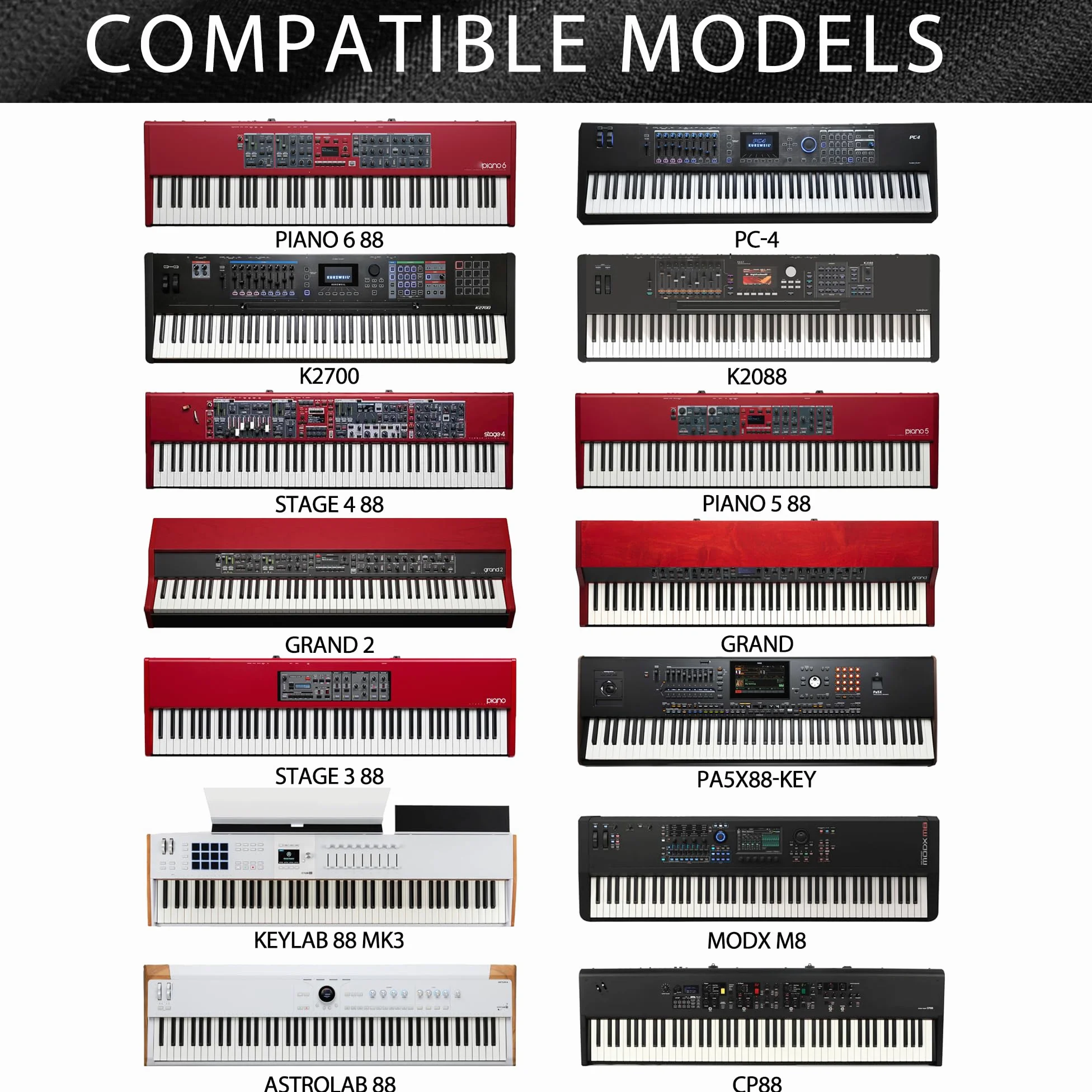Musiin Staubschutz für Klaviertastaturen mit 88 Tasten, kompatibel mit Nord Stage 4 88 Tasten, Piano 5 88, Stage 3 88, Yamaha MODX M8, Chinlon, seidige Haptik und maßgeschneidertes Design
