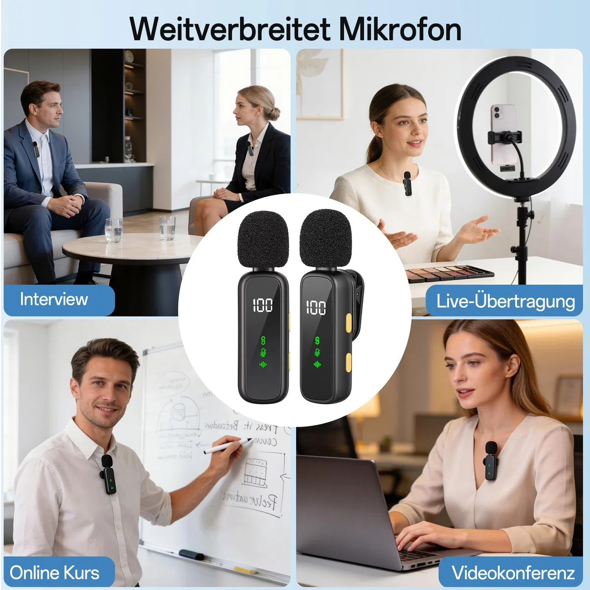 Upgrade Mini Mikrofon Handy mit Batterie-Display, Kabelloses Lavalier Ansteckmikrofon Klein Mic Wireless Plug-and-Play Microphone fur iPhone/iPad/Android Phone/PC, ideal für Vlog/Video/TikTok/YouTube