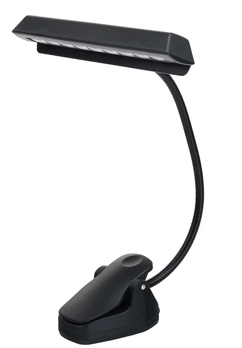 Showlite LED-Notenpultleuchte mit 9-LEDs in Reihe (Batterie-, Netz- oder USB-Betrieb, Klemmlampe, Standleuchte, Schwanenhals Lampe, Leuchtdioden) schwarz