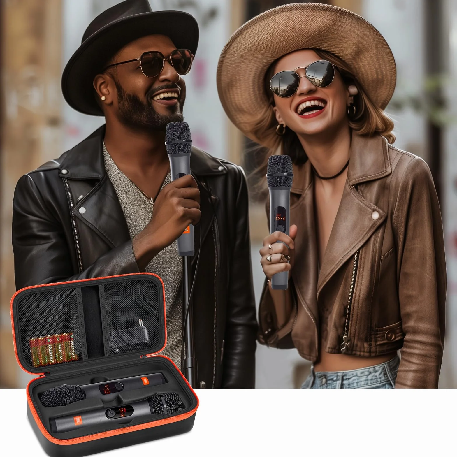 Tragetasche für kabelloses Mikrofon, kompatibel mit JBL Wireless Dual-Mikrofonsystem, Tasche für Handmikrofone, Empfänger, Adapter, AA-Batterien, Karaoke und Gesang, Schwarz (Nur Tasche)
