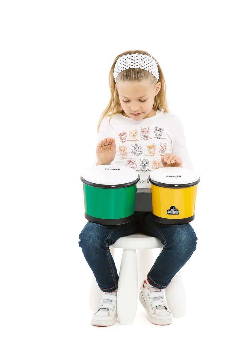 Nino Percussion Molded ABS Bongo - Musikinstrument für Kinder ab 4 Jahren - 2 Handtrommeln - ABS Kunststoff, Grün und Gelb (NINO19G/Y)
