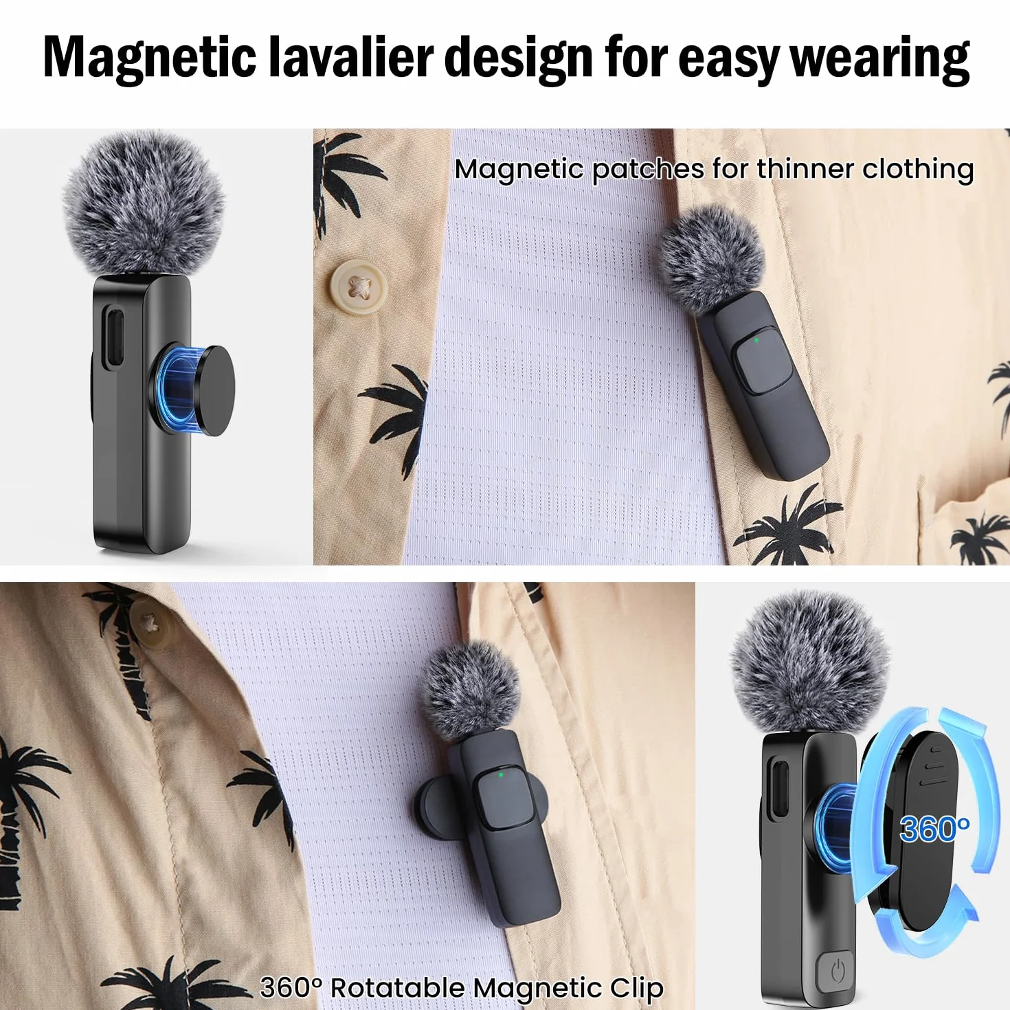 Verbessertes 3-in-1-Kabelloses-Ansteckmikrofon für iPhone/Android/PC – ein Mini-Mikrofon, geeignet für Videoaufnahmen und Podcasts; das Handy-Mic wird mit einem verstellbaren Lavalier-Clip geliefert