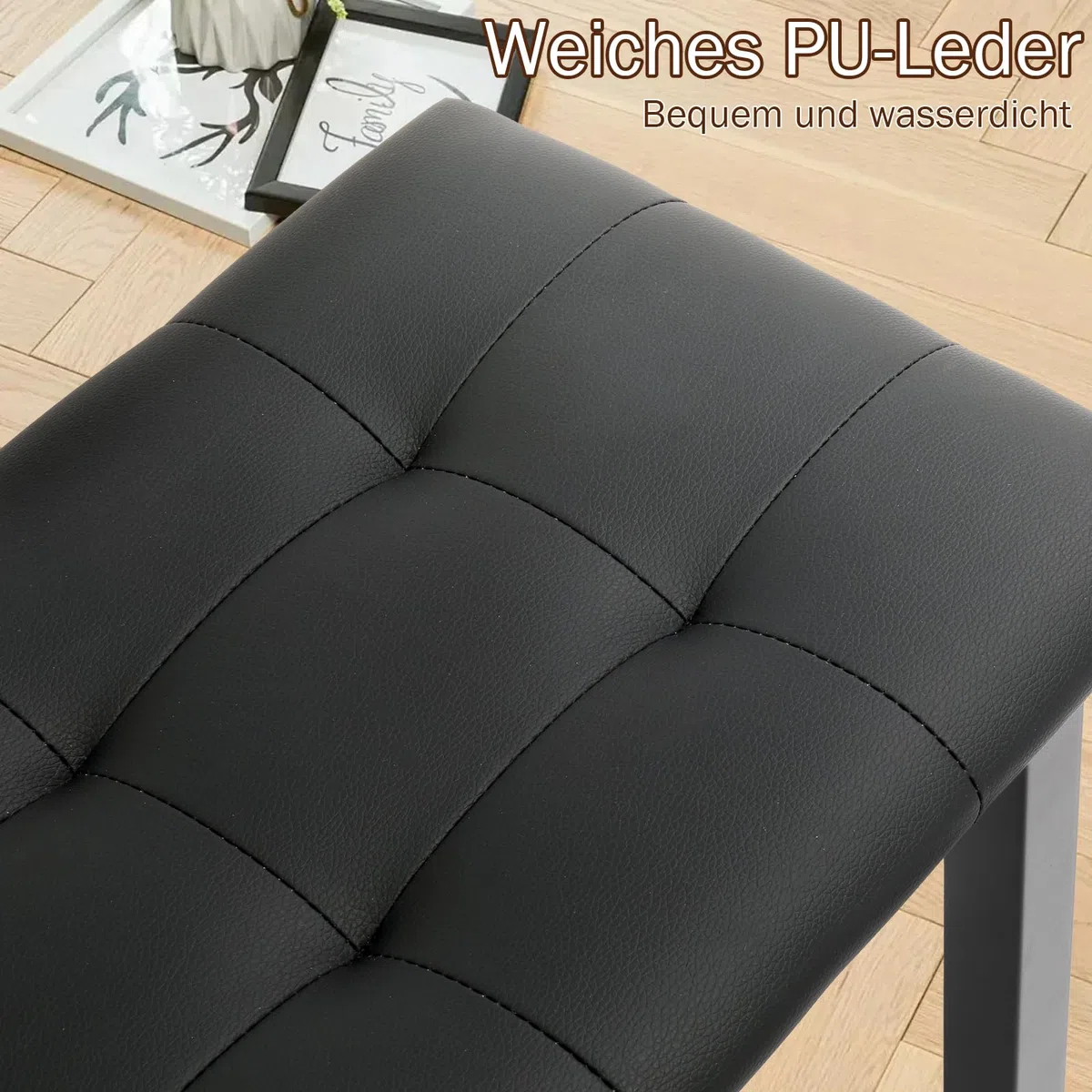 LEADZM Pianobank, Klavierhocker mit PU-Lederkissen und Eisenbeinen, Integrierter Stauraum, Maximale Tragkraft: 200 kg, 70x30x43, Schwarz