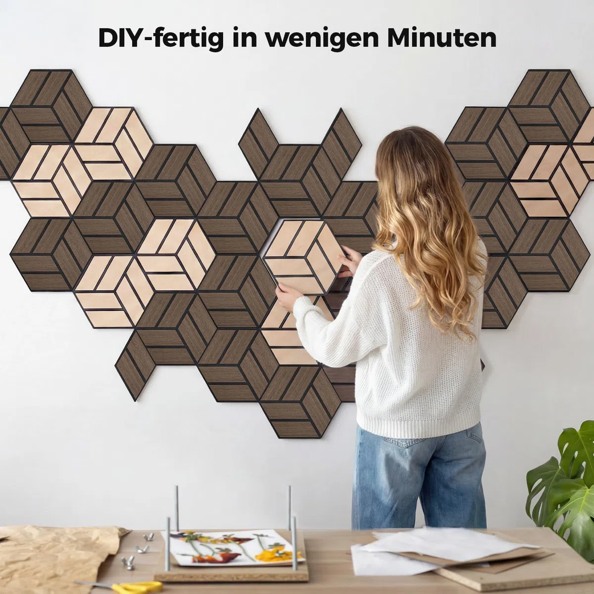 12 Stück Hexagon Akustikplatten Selbstklebend, 30 x 26 x 0,9 cm Hohe Dichte schallabsorber wand, Schallschutzplatten für Studio, Büro, Akustische Behandlung und Gaming deko, Walnuss