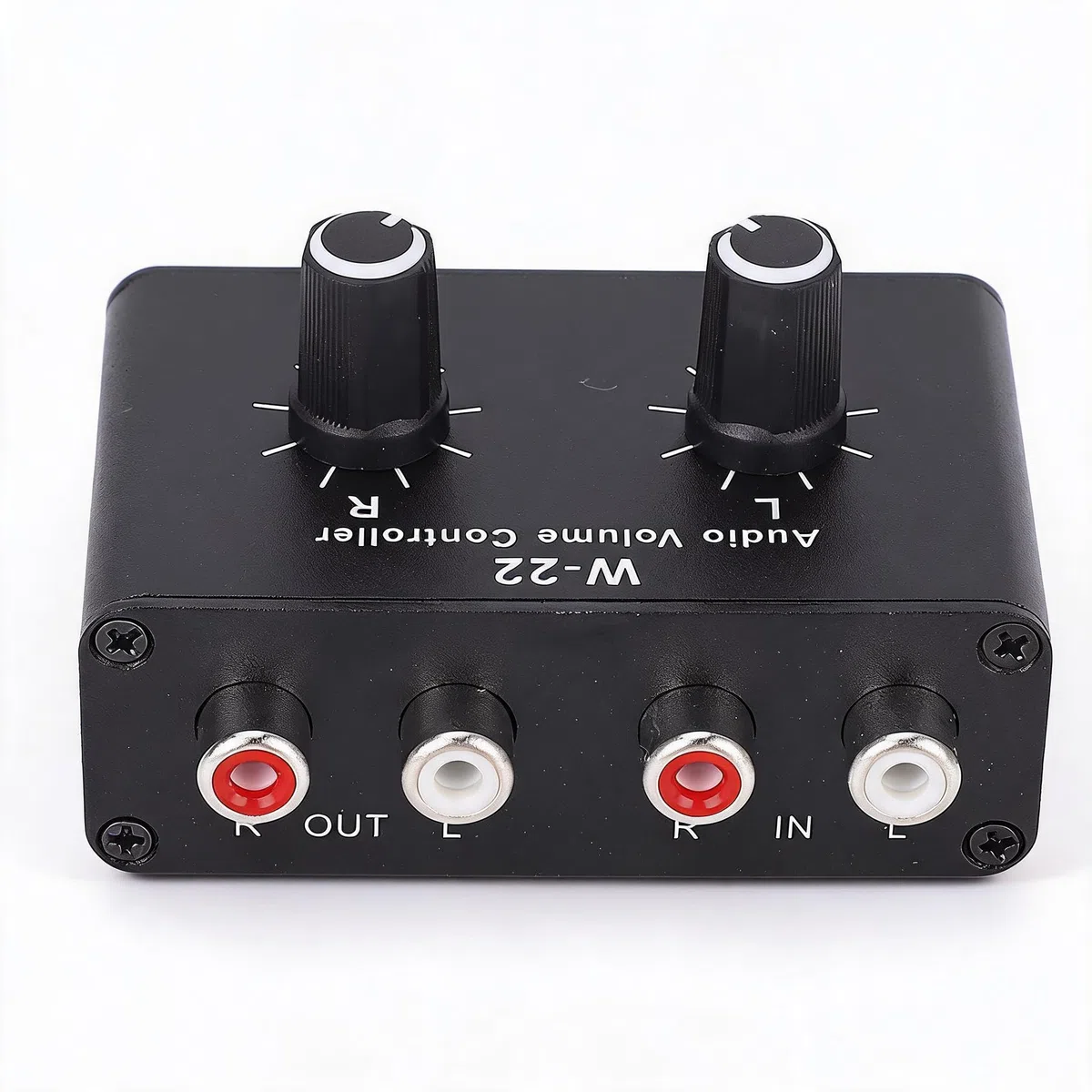 3,5 mm Lautstärkeregler Box, passiver Stereo Abschwächer mit L/R Kanal Balance, Plug and Play Drehregler für Heimstudio, HiFi, Aluminium, Schwarz, 1 Stück