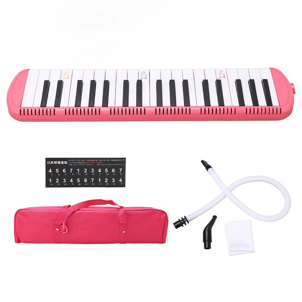37 Tasten Melodica, Blasmusikinstrument aus Edelstahl mit Kurzen Mundstücken Tragetasche geeignet für musikalisches Geschenk für Jungen und Mädchen (Rosa)