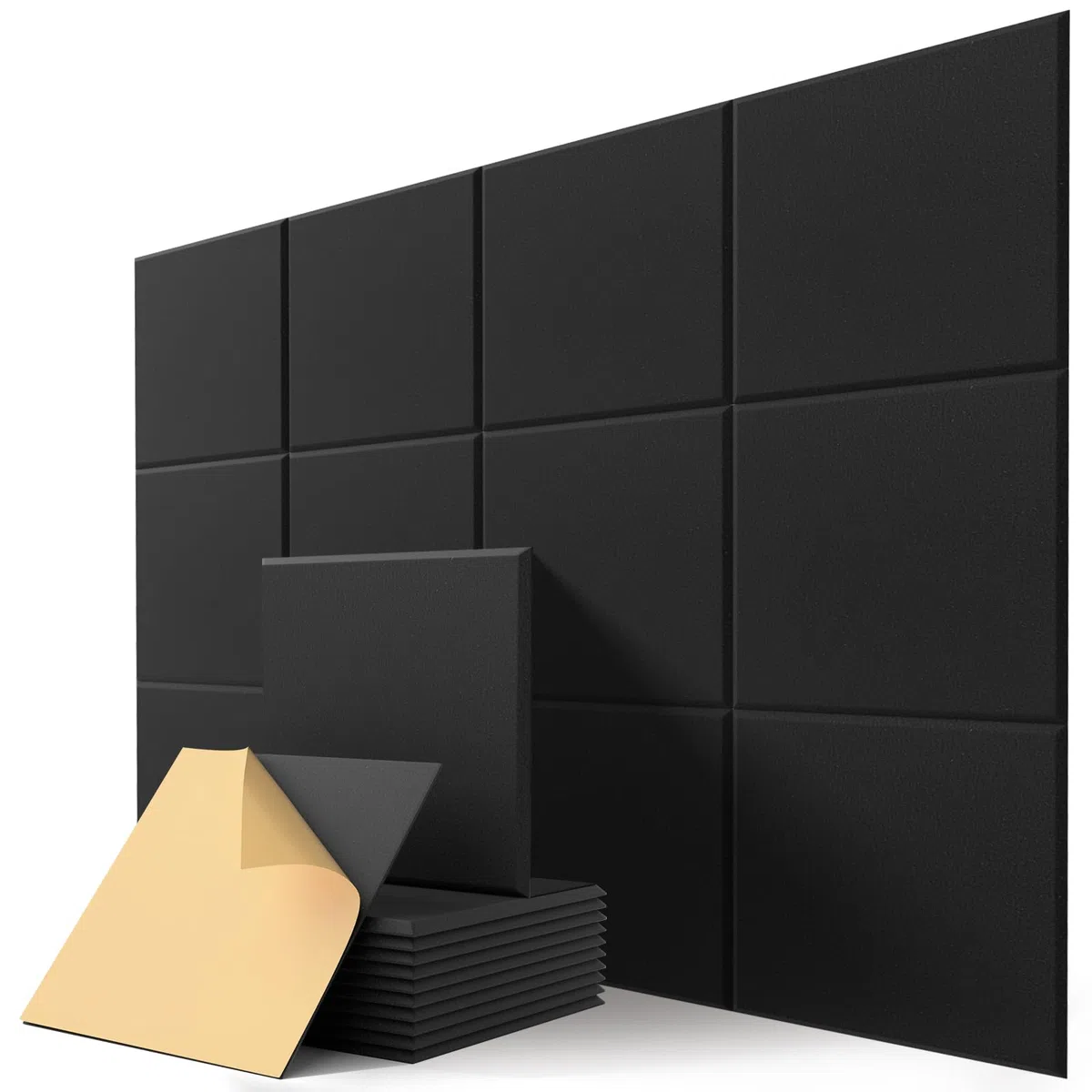 Kuchoow Akustikplatten Selbstklebend Schallabsorber Wand, 12 Stück Quadratisch Filz Wandpaneele Absorber Akustik für Büro, Studio, Decke, Akustische Behandlung Wanddekoration 30x30x0,9 cm Schwarz