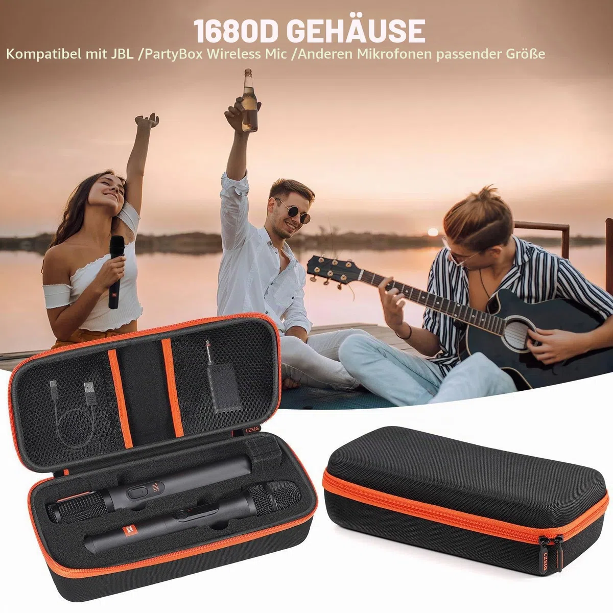 Kabellose Mikrofonhülle, kompatibel mit JBL Wireless Two Microphone System, vorgeschnittener Schaumstoff für Dual Handheld Partybox Mikrofon, Reisetasche für Receiver, Batterien und Adapter, Karaoke