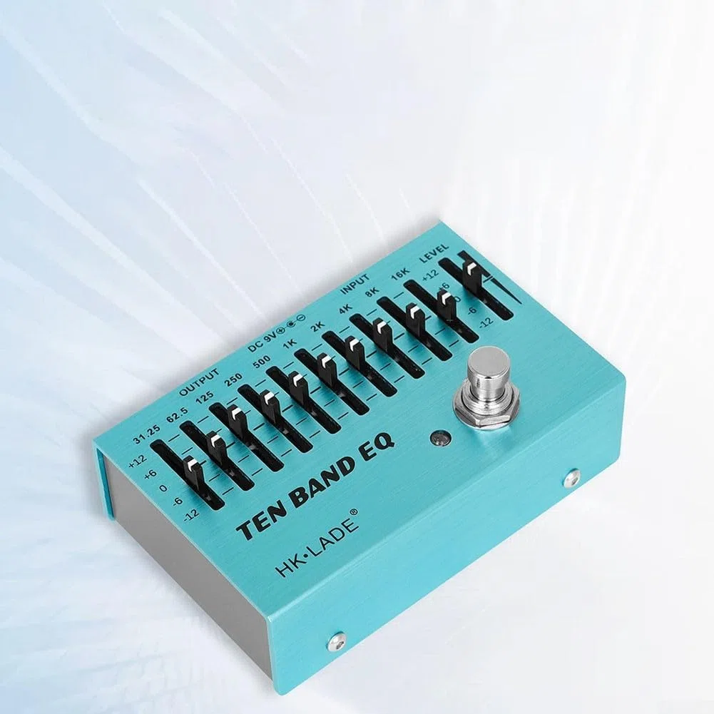 10-Band EQ Equalizer Gitarren-Effektpedal mit True Bypass, Stompbox aus Aluminiumlegierung für E-Gitarre und Bass, präzise Klangformung von 31,25 Hz bis 16 kHz, Blau