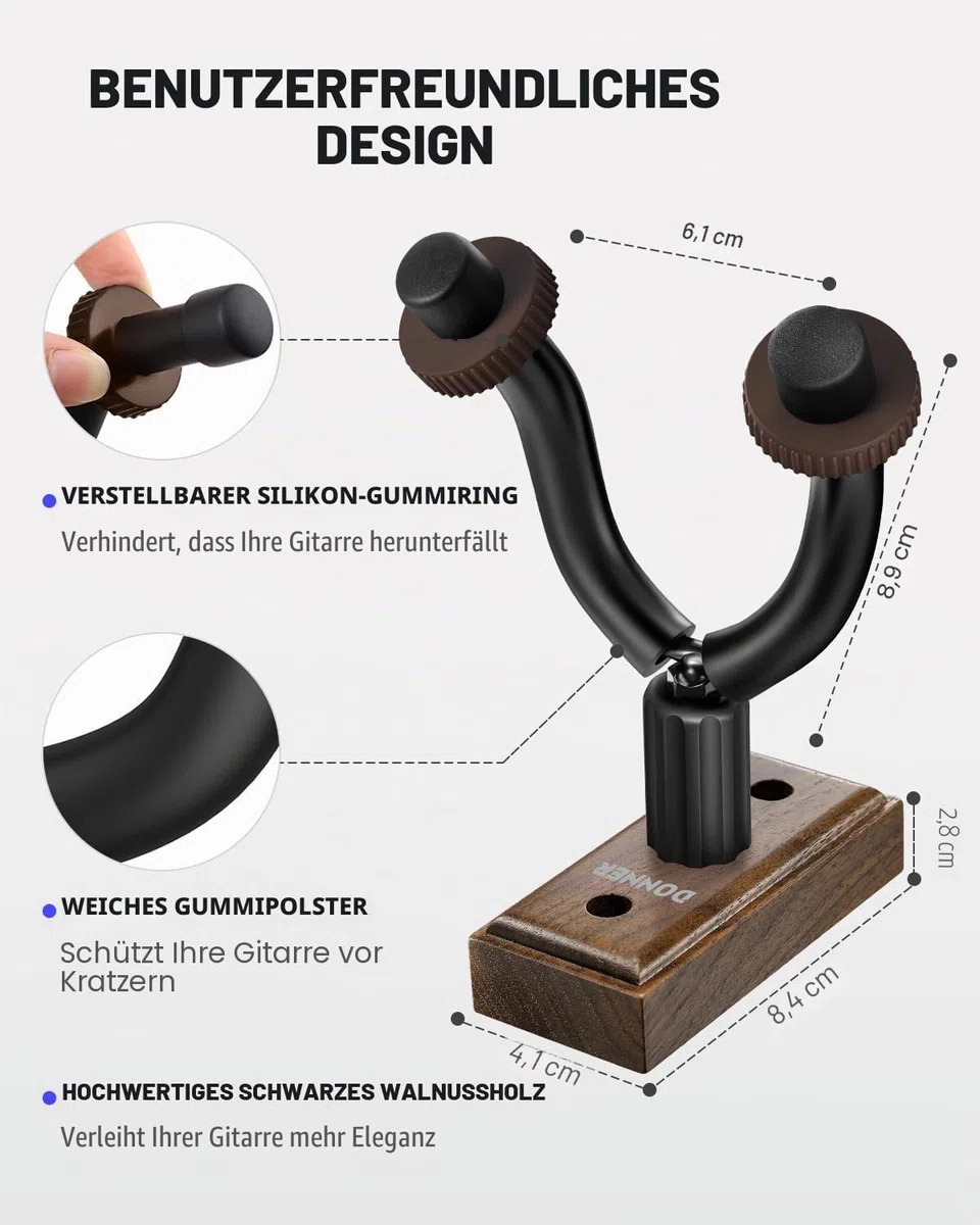 Donner Gitarrenwandhalter, Schwarznuss Gitarren Wandhalterung Gitarrenhalterung Gitarrenhalter Wand Für Gitarre, Bass, Ukulele, Banjo, Mandoline (6 Stück)