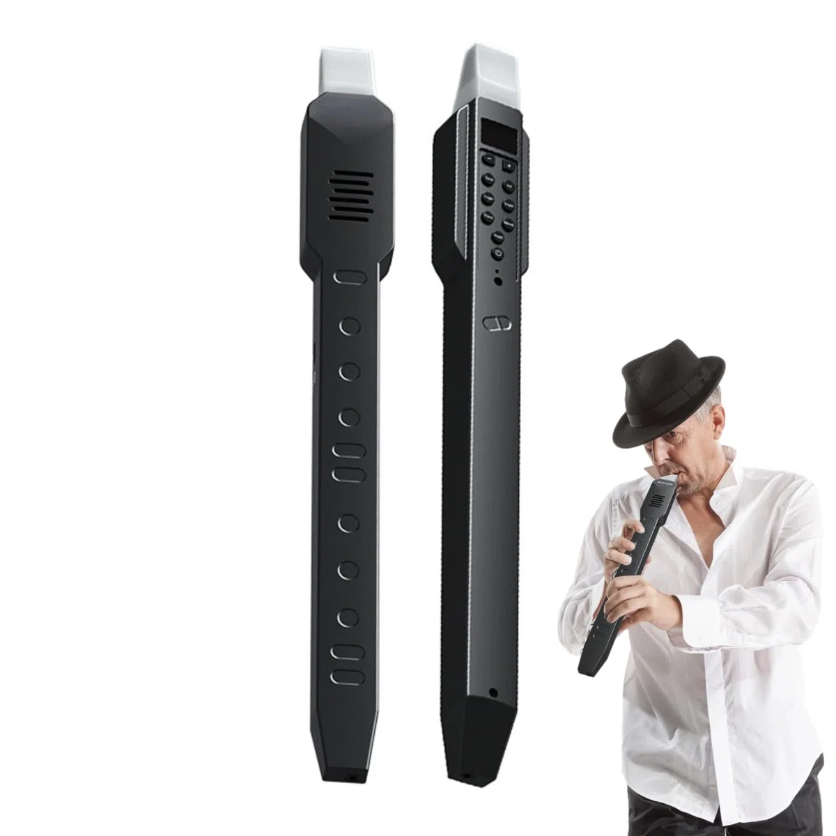 Saxophon-Instrument, Digitales Blasinstrument, Tragbares Elektronisches Musikinstrumenten-Set mit 10 Tönen, Abnehmbarer Düse, Wiederaufladbarer Batterie, USB-MIDI-Anschluss