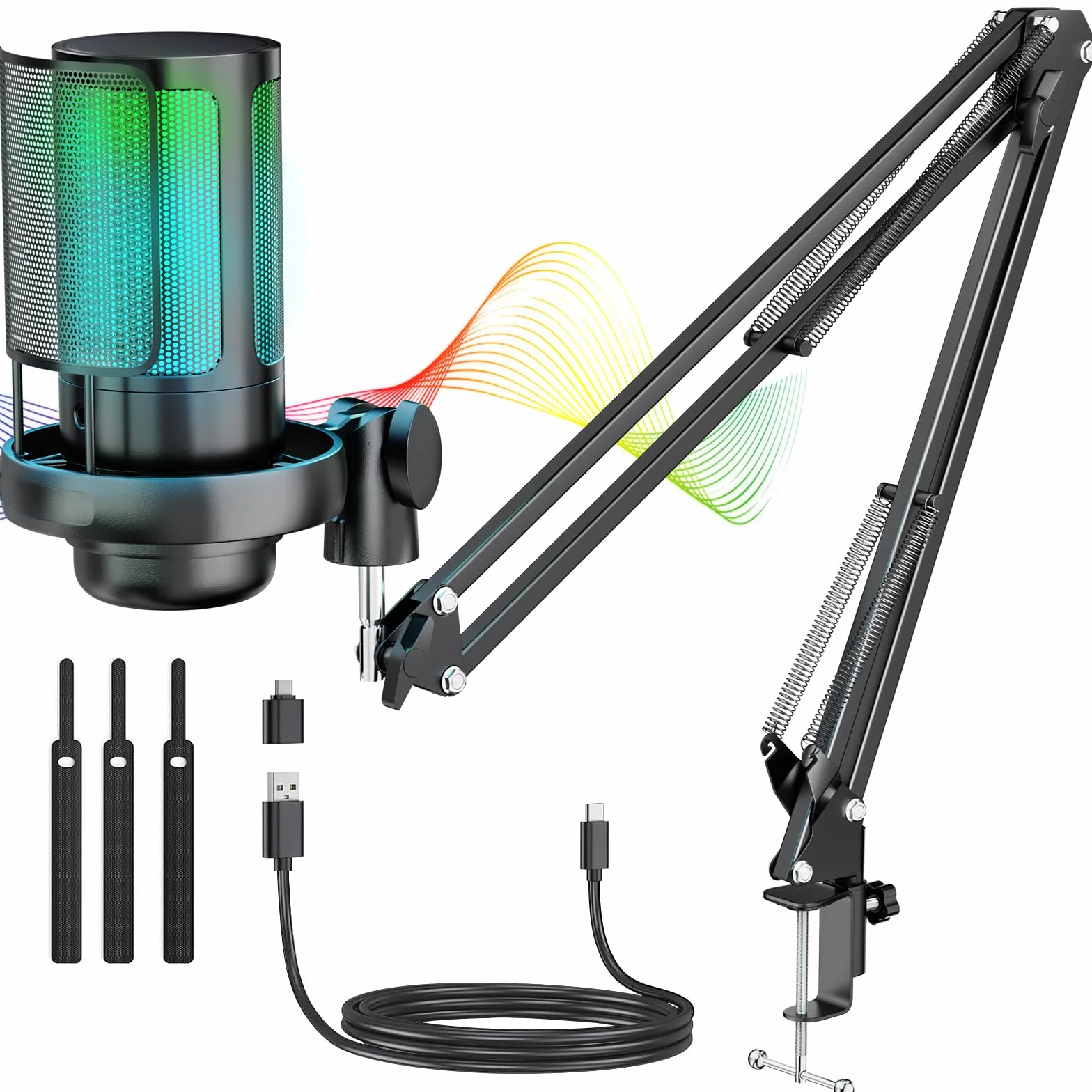 Anykuu USB Kondensator Mikrofon Kit 192kHz/24Bit Gaming Mikrofon für Streaming, Podcast & Videokonferenzen, USB Mikrofon mit Popschutz für PC, Laptop, Mac, PS4/PS5