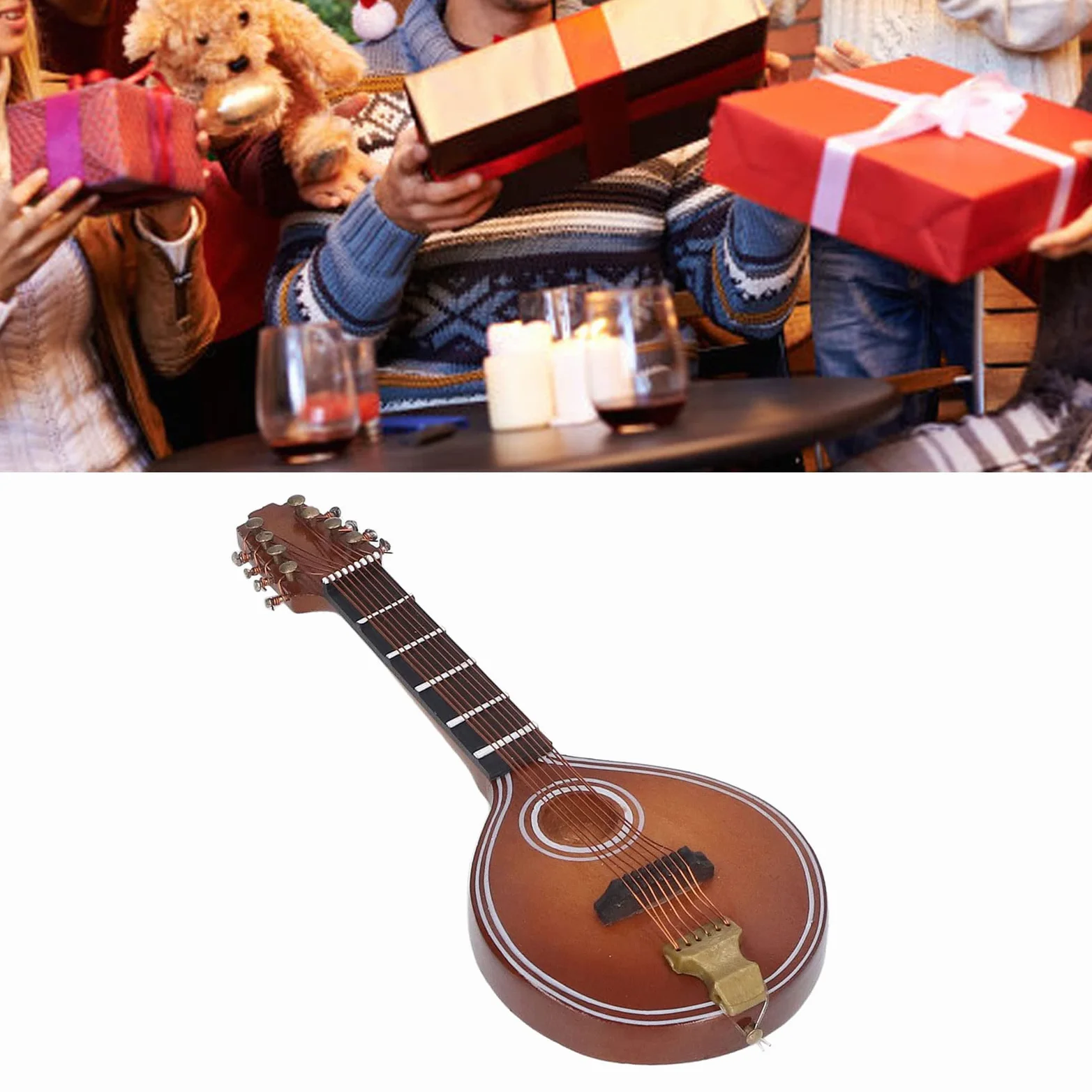 Mini-Mandoline-Instrument, 8 Saiten, Elegantes Handgefertigtes Modell mit Halterung, Platzsparend für Zuhause