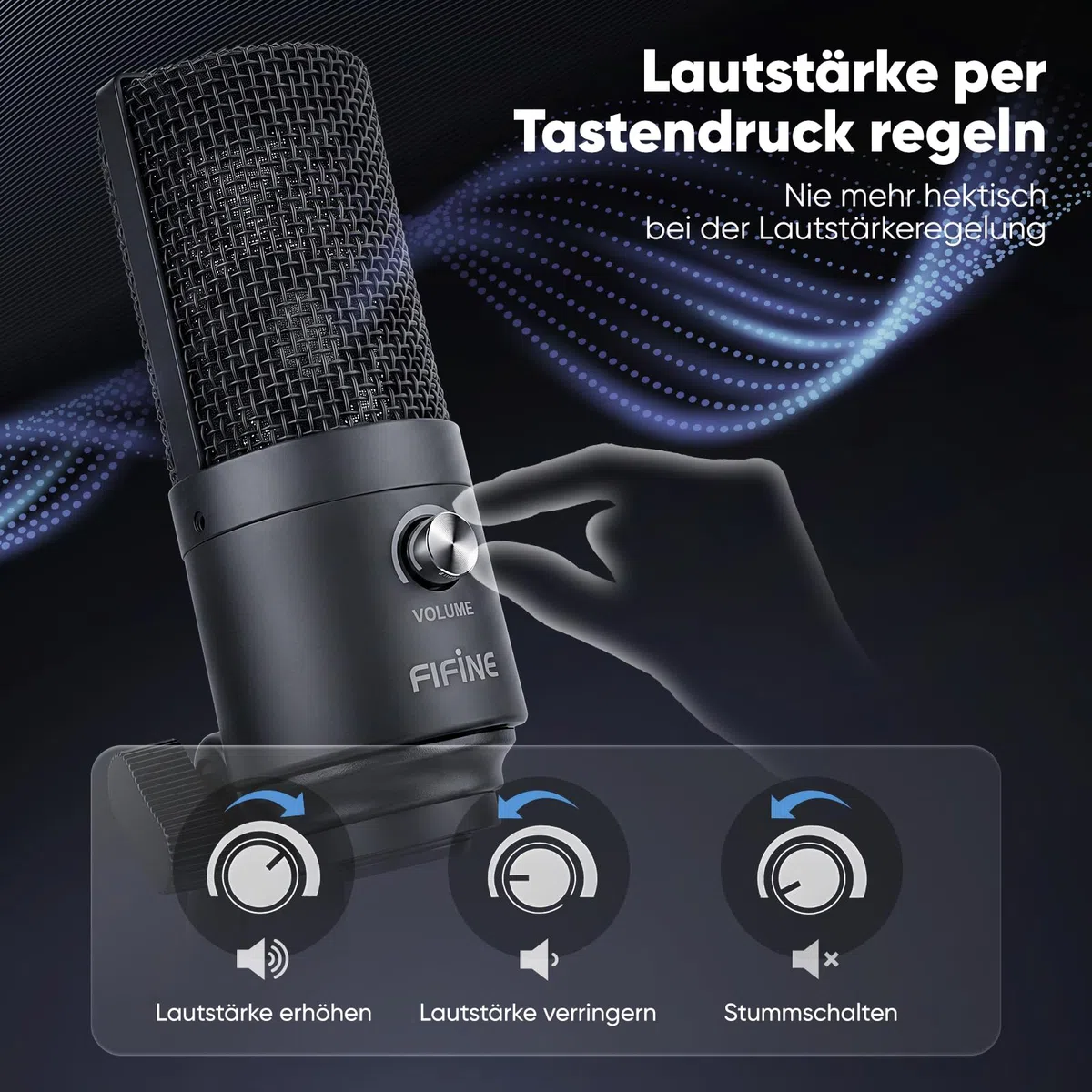 FIFINE USB Mikrofon PC Streaming, Podcast Microphone mit Ständer für MAC PS4 PS5, Kondensator Microfon für Studio Gaming - Schwarz
