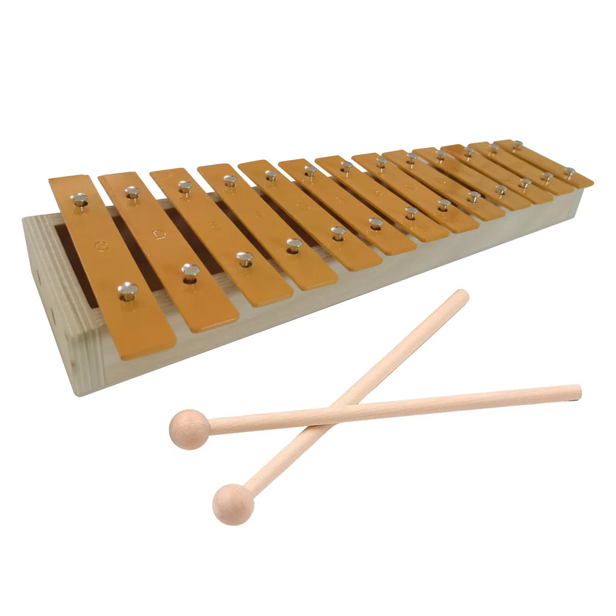 Xylophon Glockenspiel mit 13 Tönen, klassisches Xylophon in Holzfarbe, Metalltasten, Percussion-Rhythmus, Hand-Musikinstrument mit 2 Schlägeln, Geschenk für Anfänger und Schüler