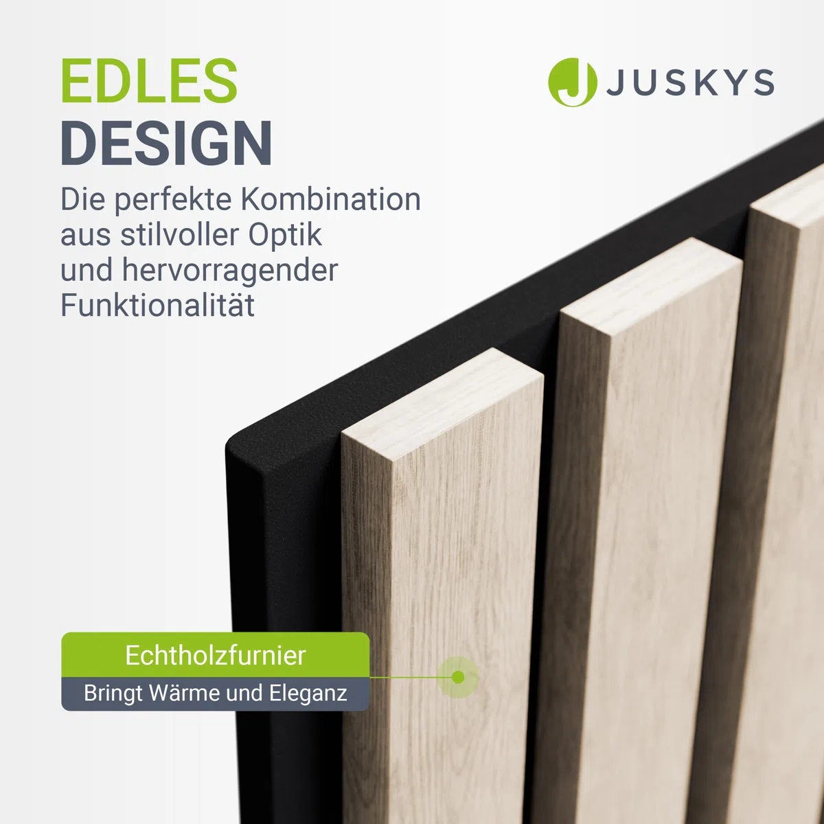 Juskys Akustikpaneele 4er Set 120x60 cm 2,88 m² | Ruhe statt Hall in Wohnzimmer & Büro | Wandpaneele mit Holzoptik | geprüfte Schallabsorption & flammhemmend | Eiche Natur Hell