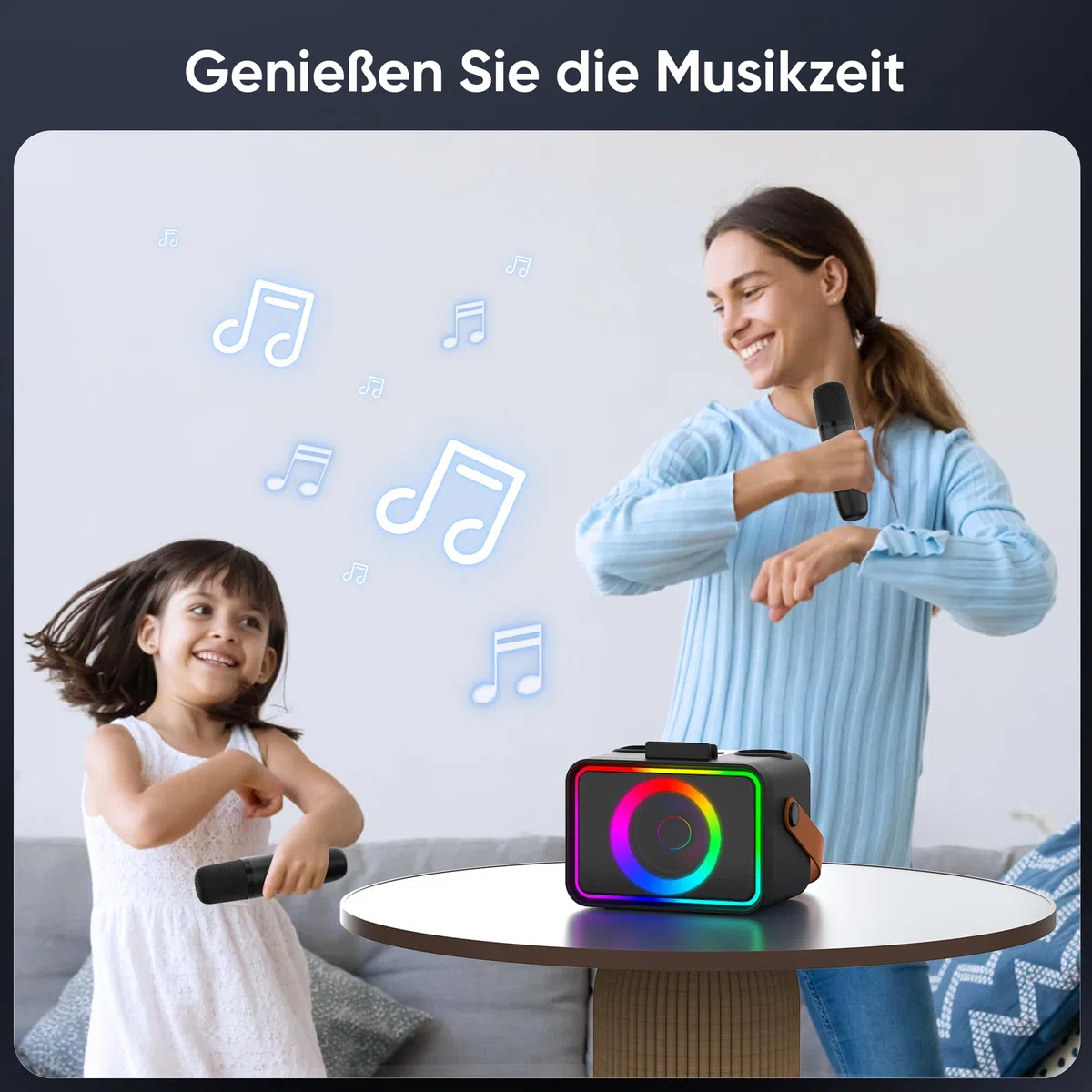 [2026] Karaoke Maschine 2 Mikrofonen: Karaoke Anlage mit 2 Karaoke Mikrofonen - Tragbare Bluetooth Karaoke Box Lautsprecher für Erwachsene Kinder Geschenk für Geburtstag PA Subwoofer Lautsprecher