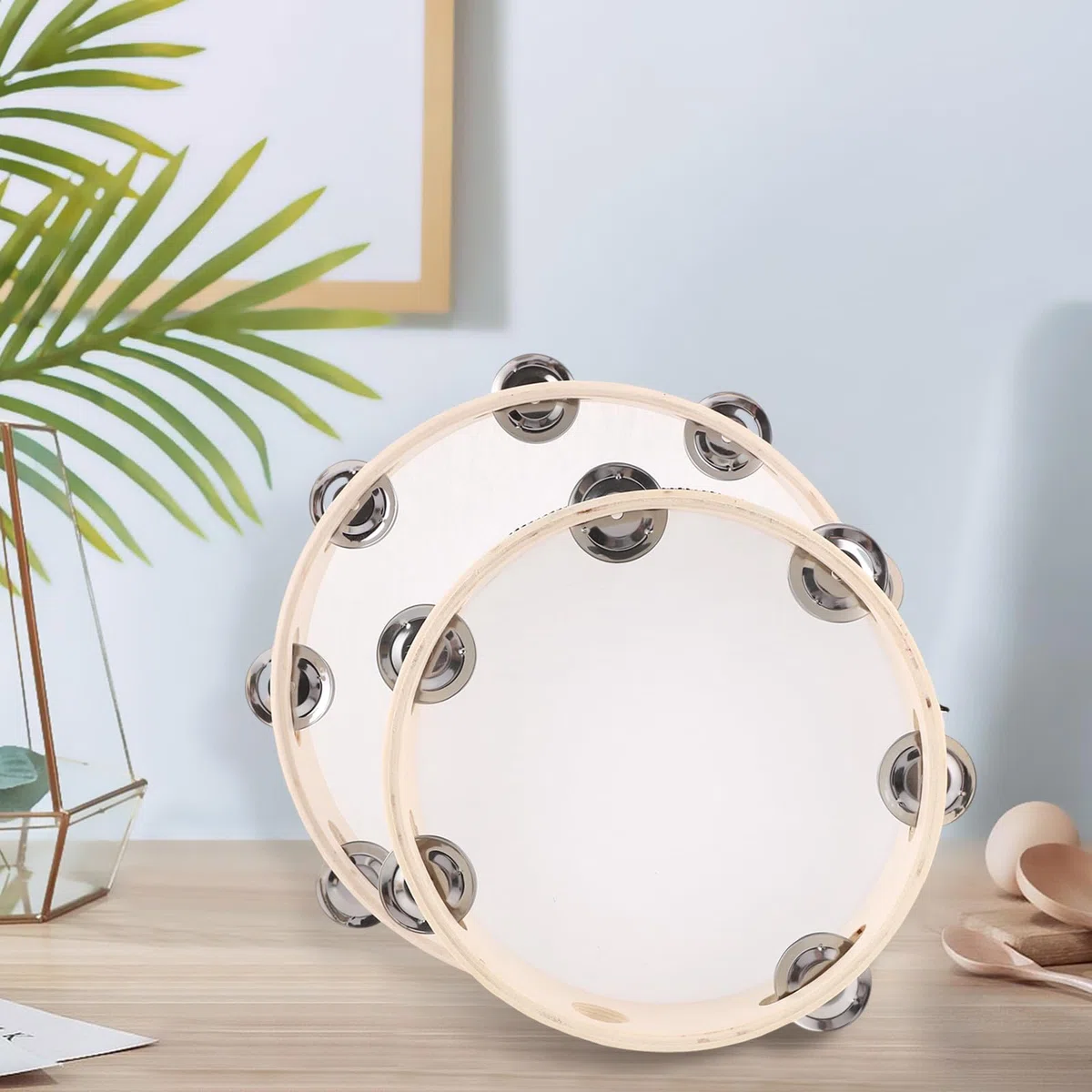 MIVIDE 4-Teilig Handtrommel mit Schlägel, Holz Tambourin, Handtrommel Set für Party, Leistungen(4zoll, 6zoll, 8zoll und 10zoll)