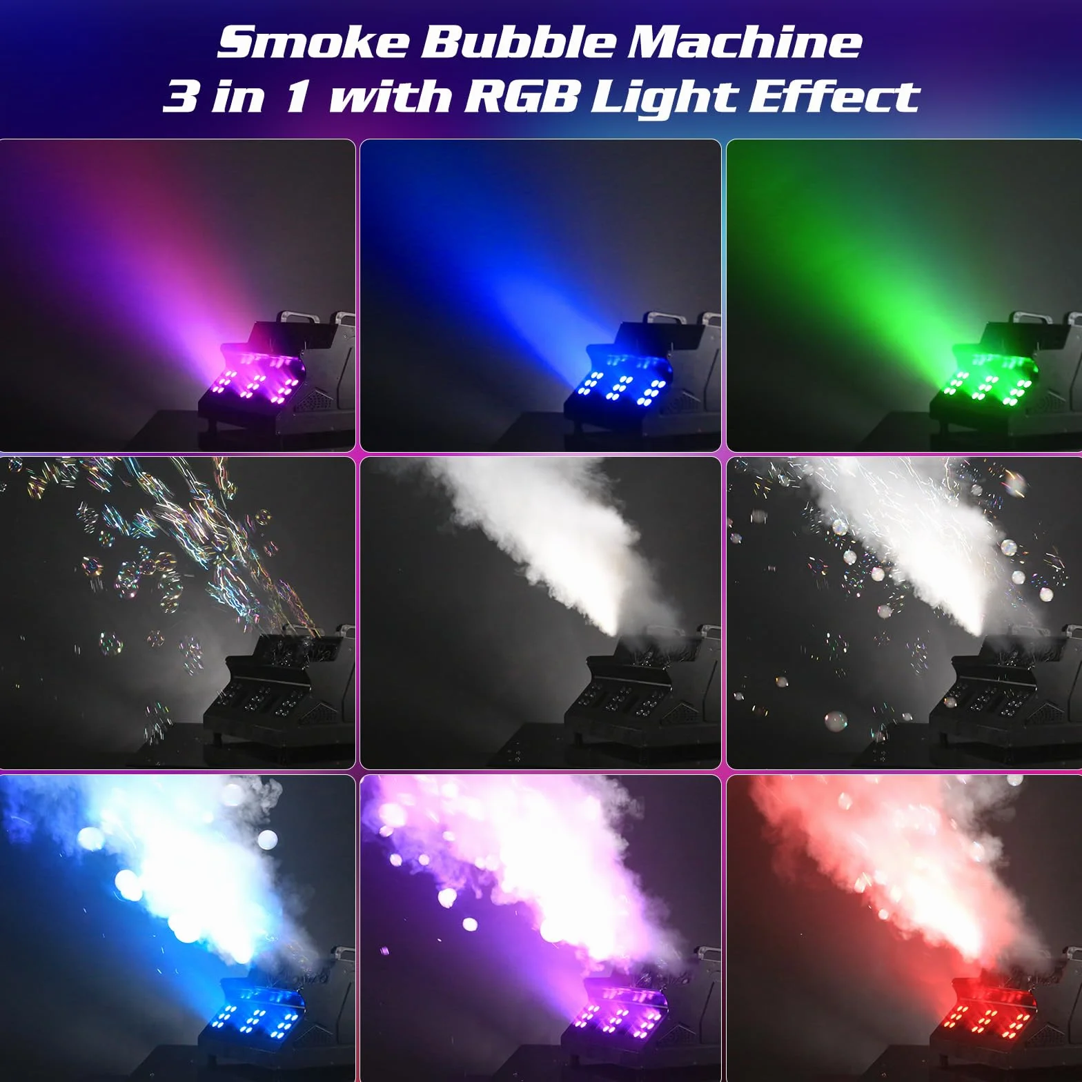 1500W Rauchblasenmaschine mit Fernbedienung, 18 RGB LED d-mx512 Unterstützung Unabhängig Gesteuerter Nebelblasenmaschine für Hochzeiten Bühnen Party Halloween Weihnachten