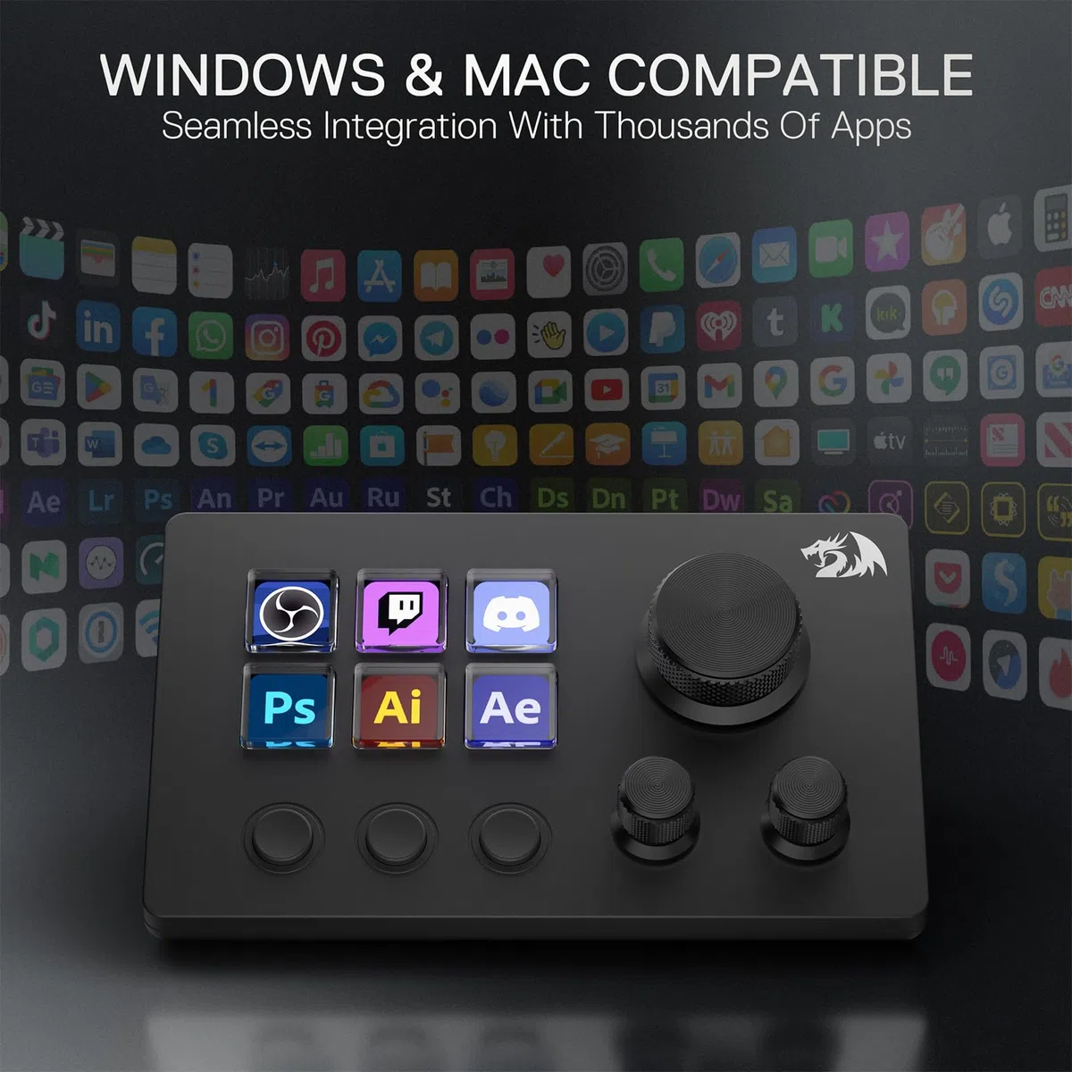 Redragon SS551 Stream Controller– All-in-One-Makro-Pad, LCD-Tasten und Drehregler, Stream-Station für Content-Ersteller, Streaming, Gaming – kompatibel mit PC und Mac