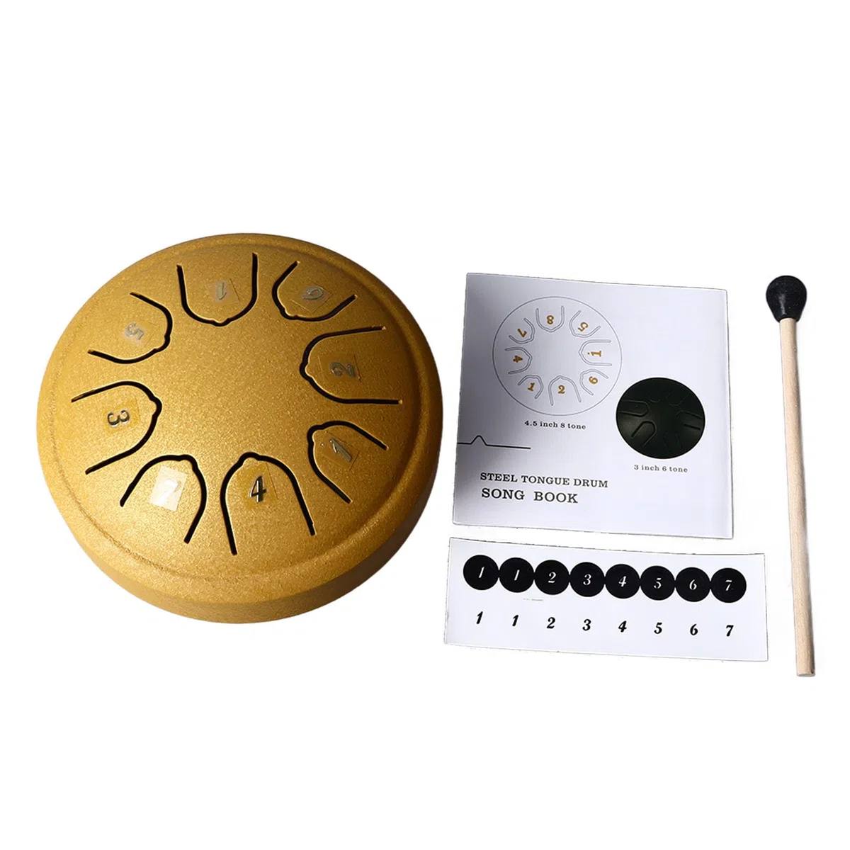 Zungentrommelinstrument aus Stahl, 11,4 cm, 8 Töne, C-Schlüssel, Karbonstahl, kleine Zungentrommel für Erwachsene, Kinder, Anfänger (Gold)